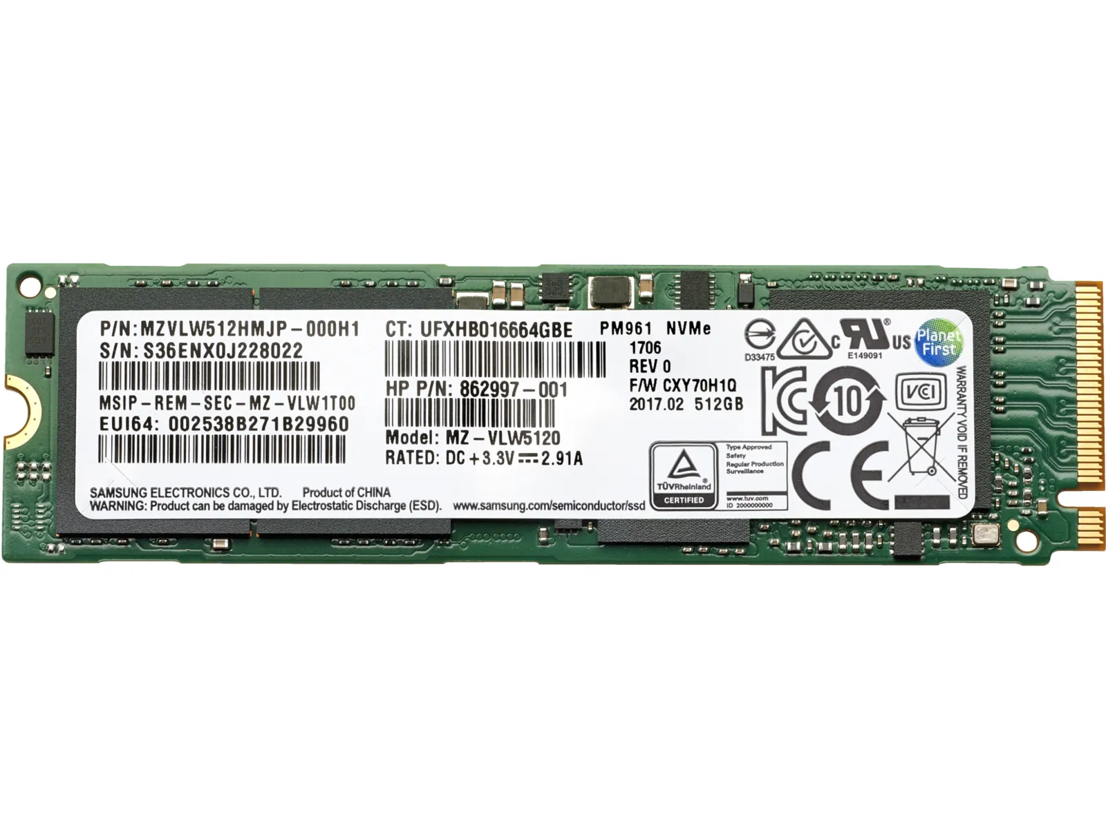 512GB PCIe 4x4 NVMe TLC SSD, front view