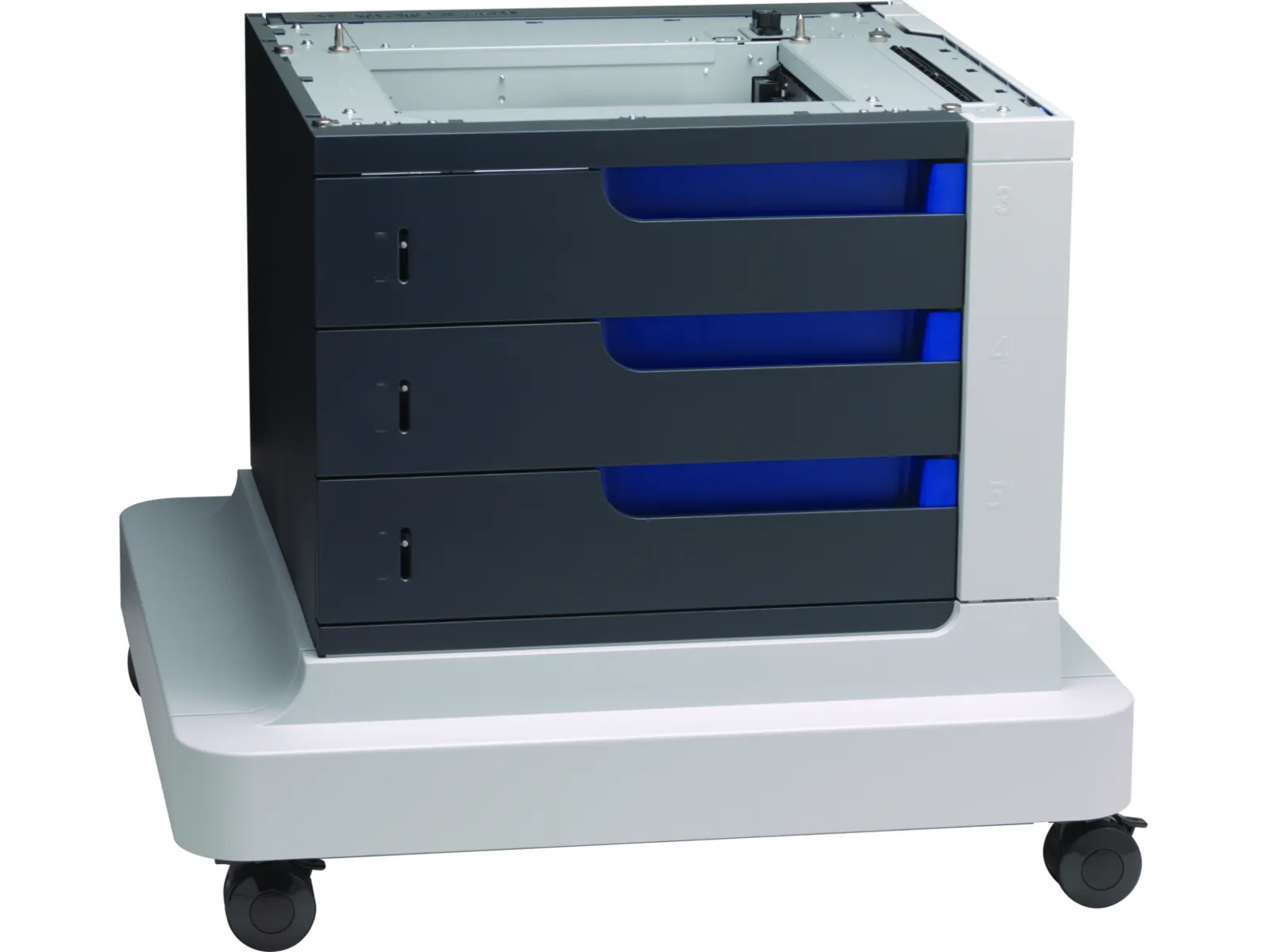 HP LaserJet 3x500-sheet Paper Feeder and Stand, right side view