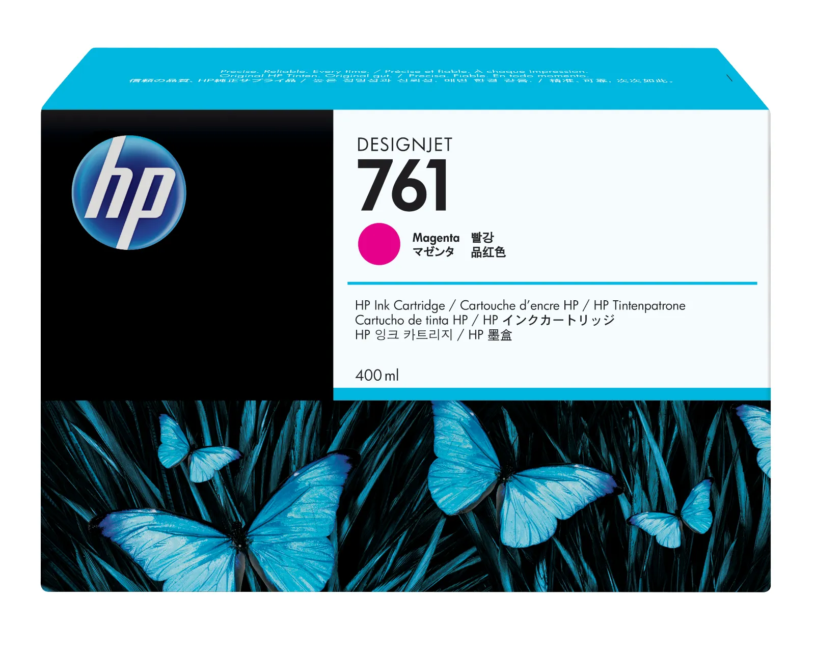 HP 761 400-ml Magenta DesignJet Ink Cartridge, front view