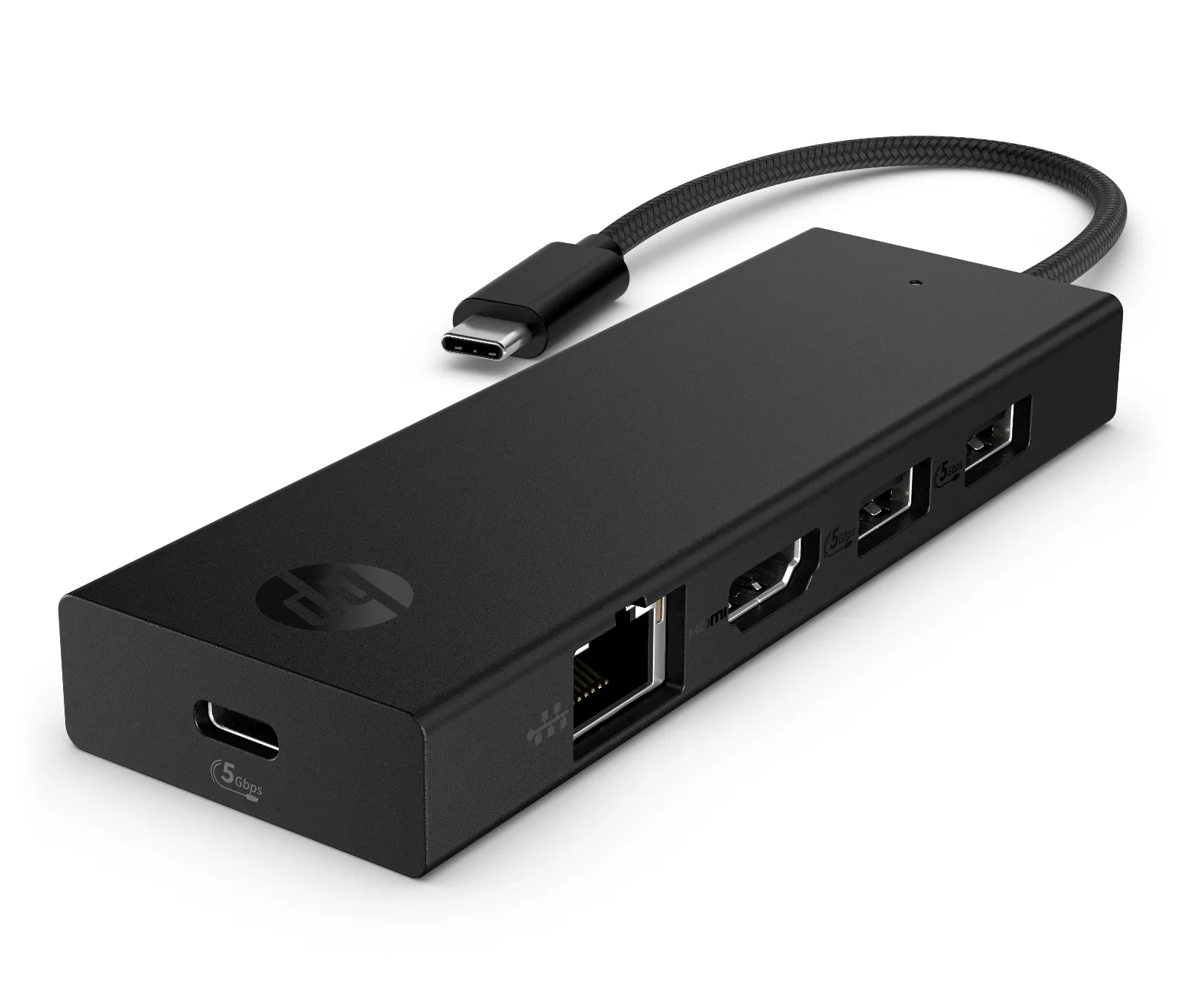 HP Portable USB-C 4K HDMI Hub, left side view