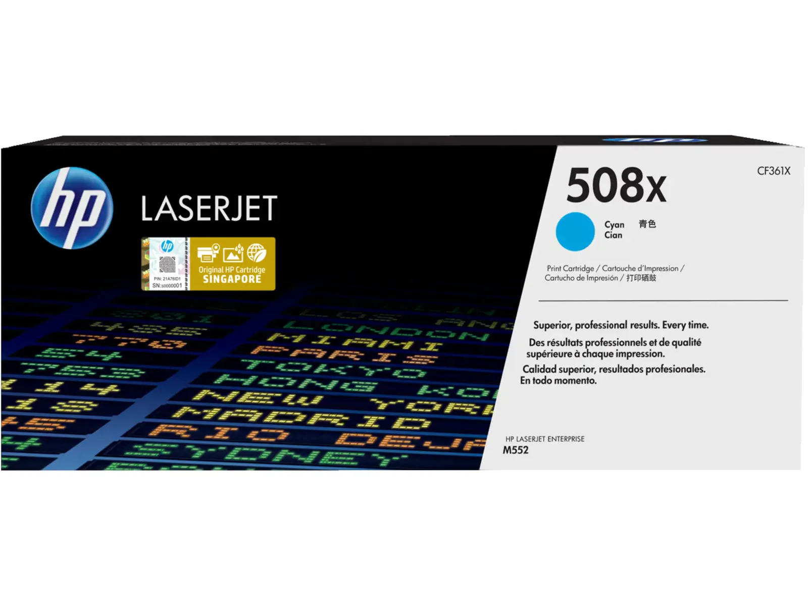HP 508X High Yield Cyan Original LaserJet Toner Cartridge, front view