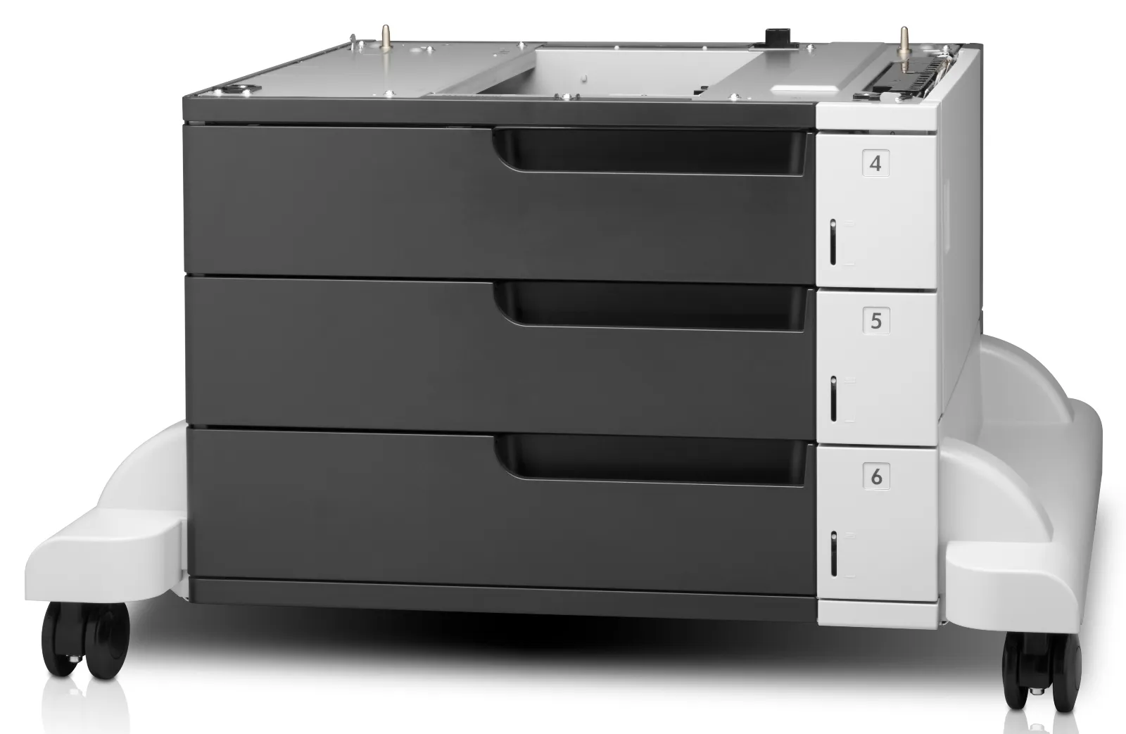 HP LaserJet 3x500-sheet Feeder and Stand, left side view