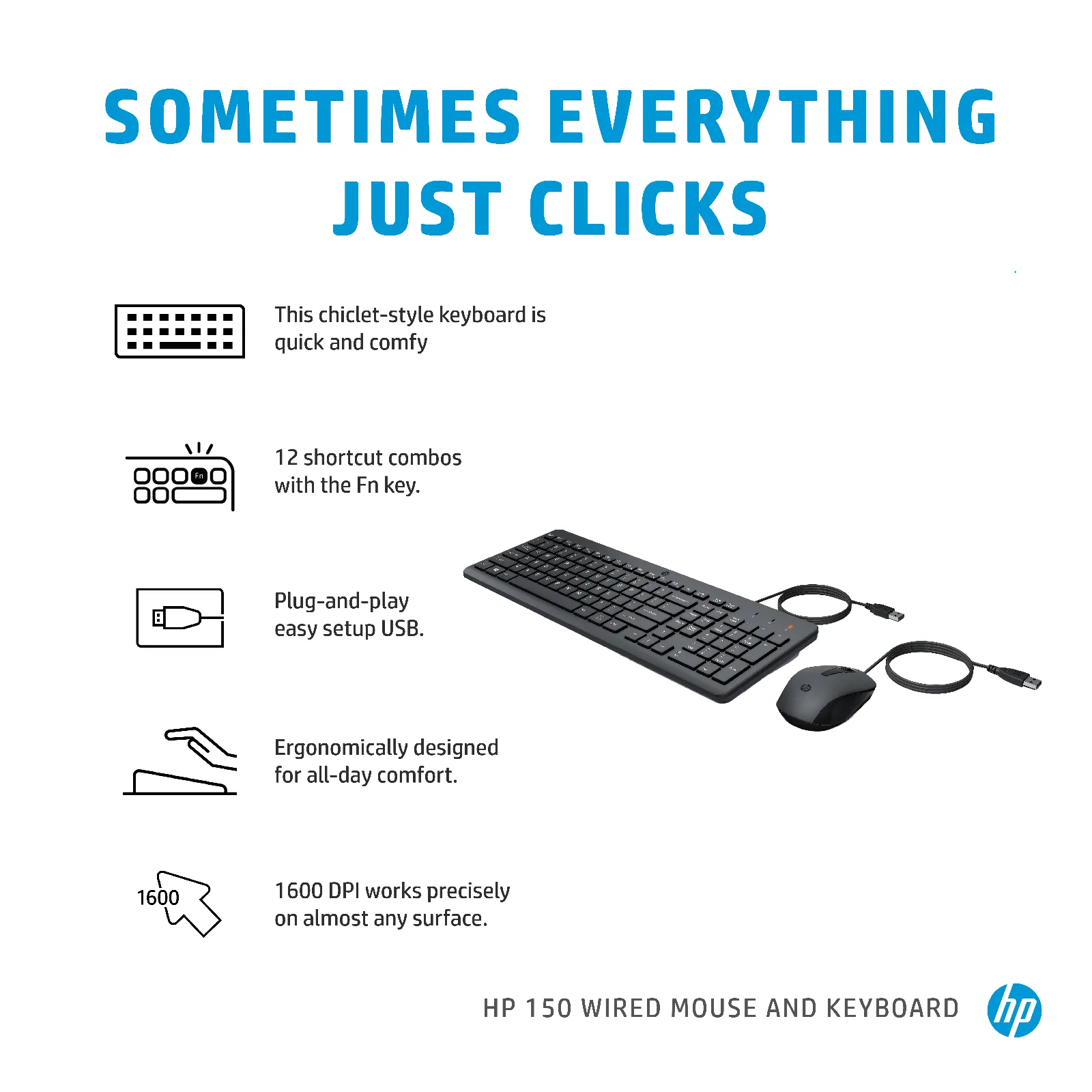 HP 150 Wired Mouse and Combination keyboard