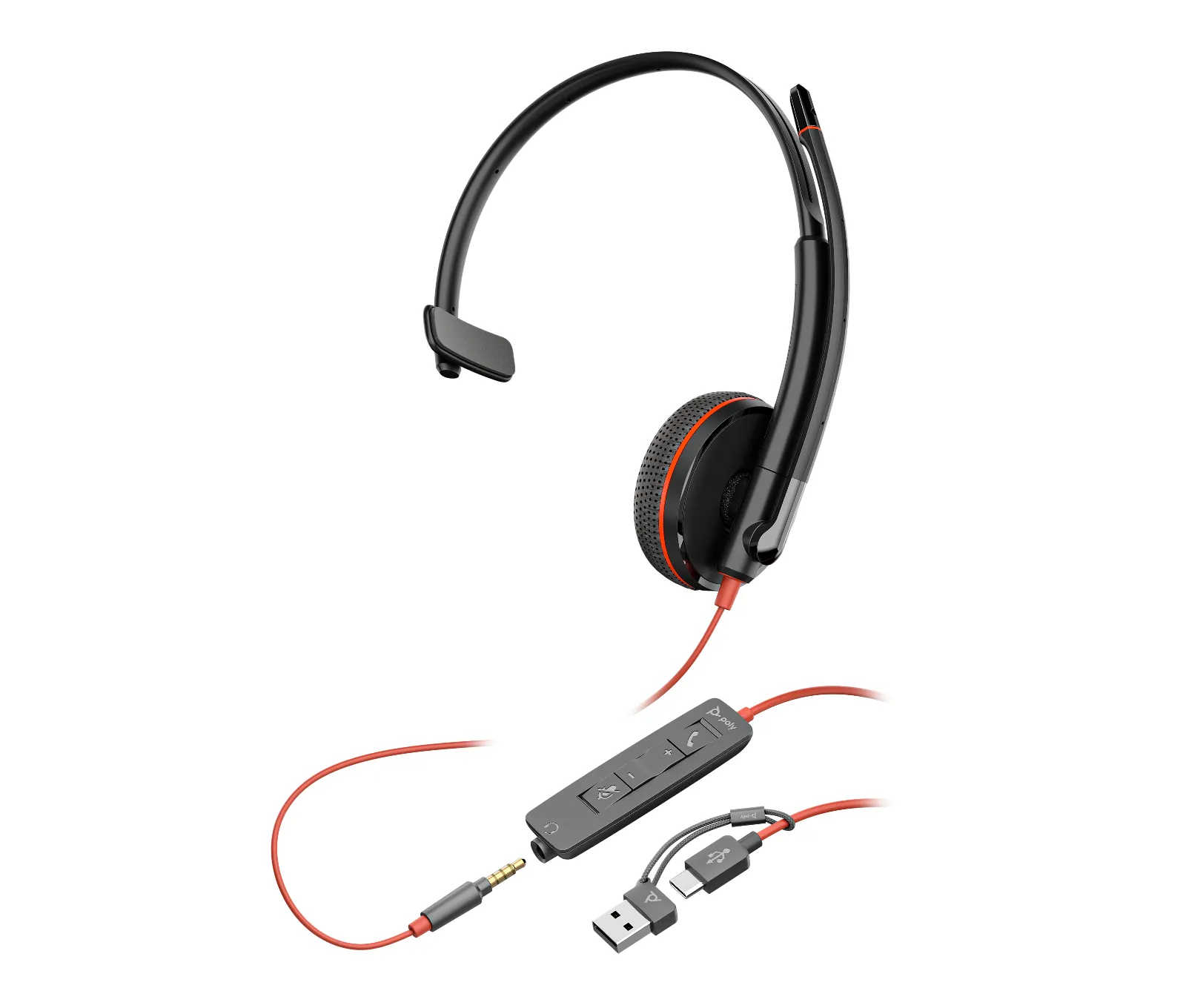 HP Poly Blackwire 3215 Monaural USB-C Headset +3.5mm Plug +USB-C/A Adapter