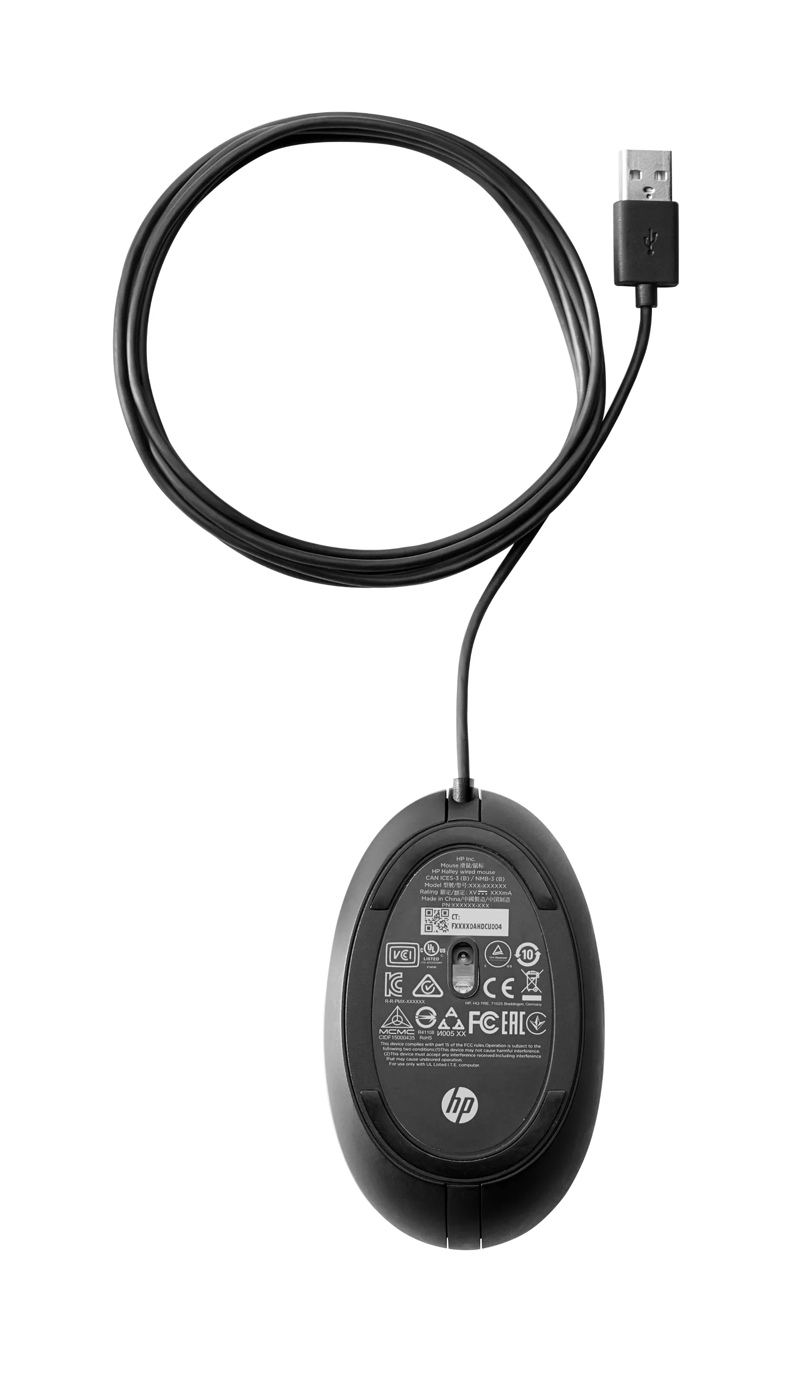 HP Wired Desktop 320M Mouse, rear view