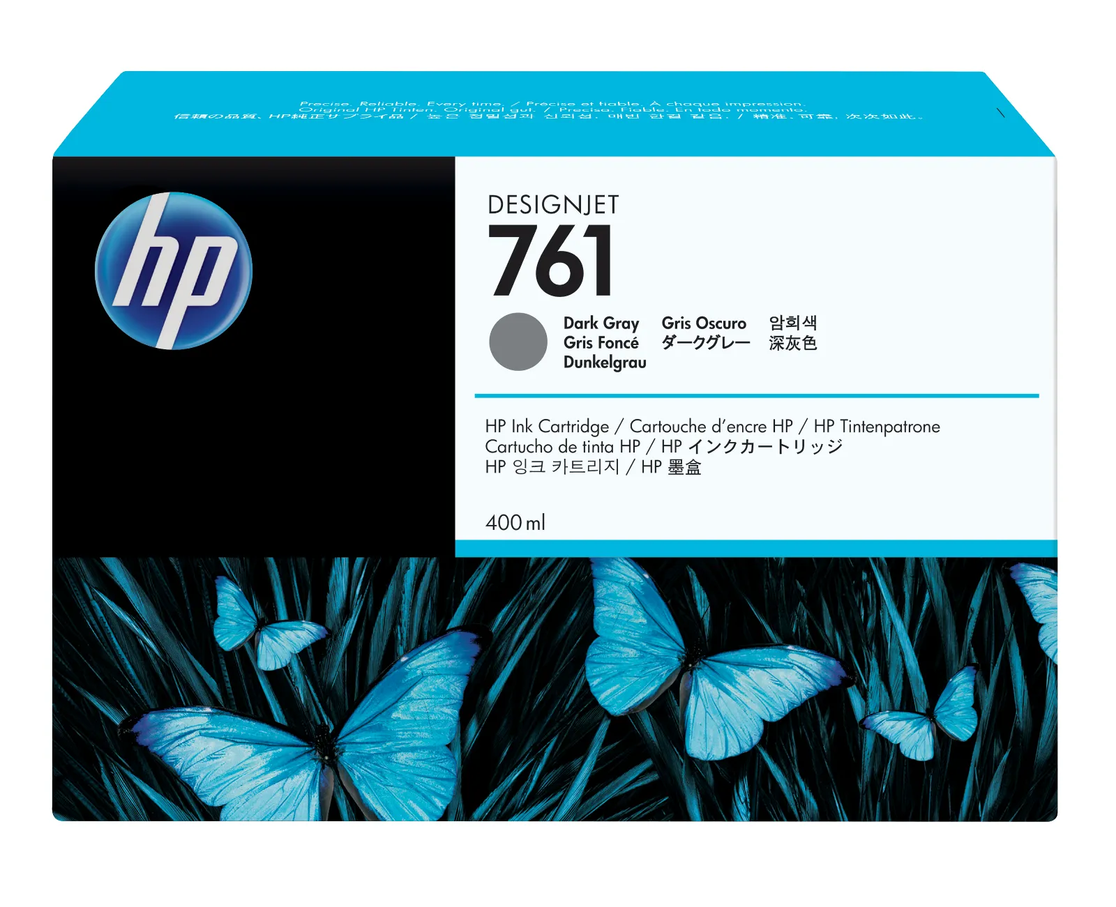 HP 761 400-ml Dark Gray DesignJet Ink Cartridge, front view