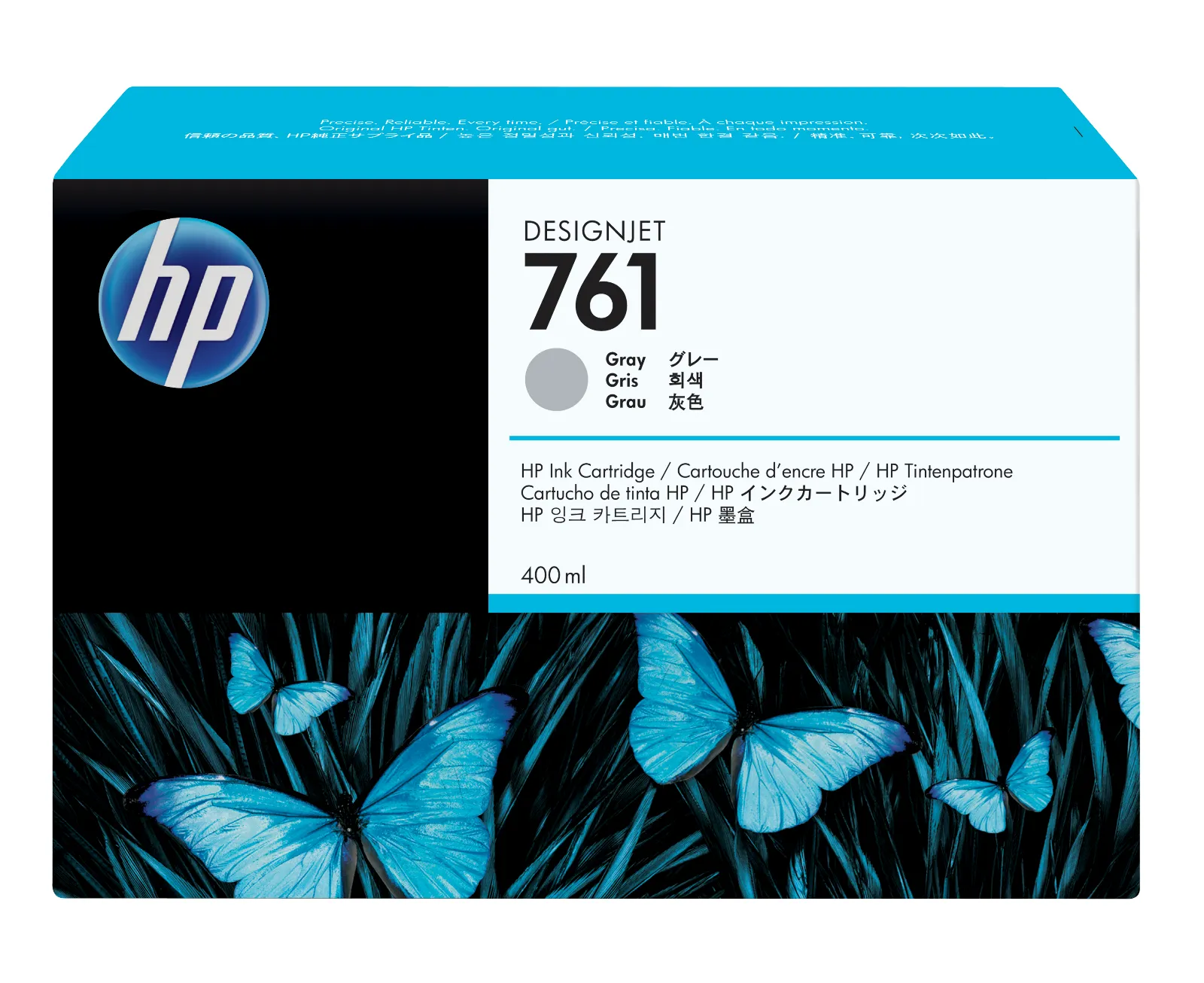 HP 761 400-ml Gray DesignJet Ink Cartridge, front view