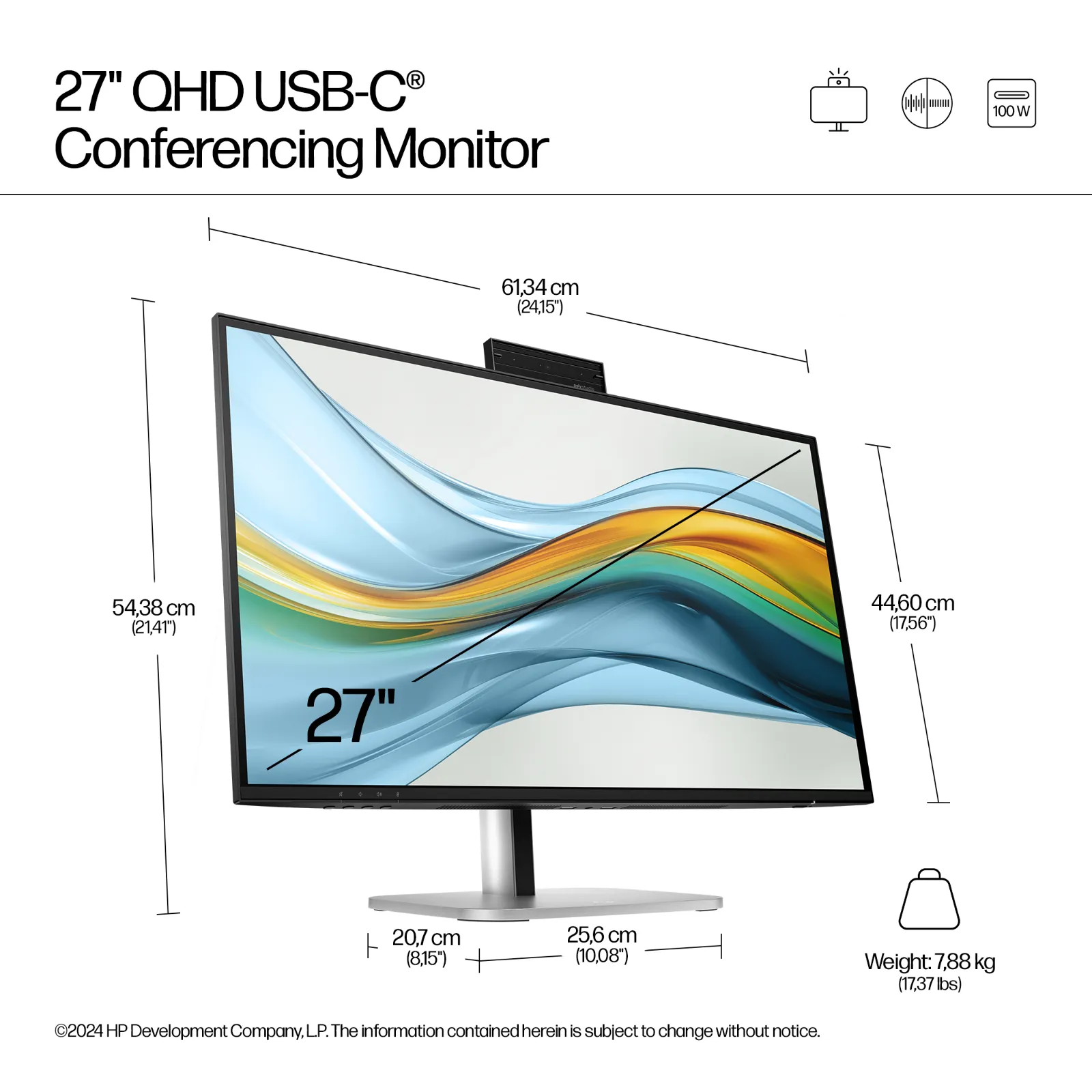 HP Series 5 Pro 27 inch QHD USB-C Conferencing Monitor - 527pm computer monitor