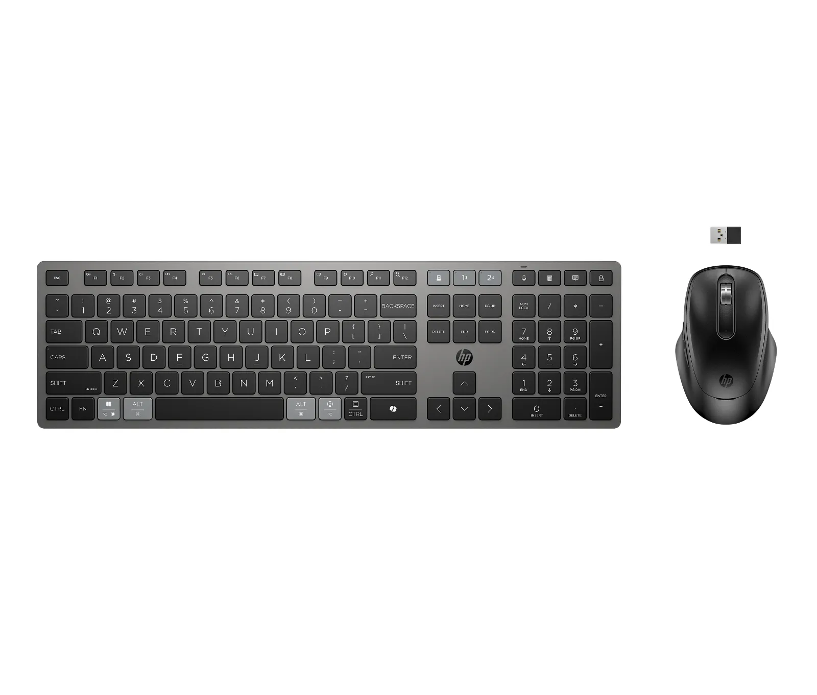 HP 725 Multi-Device Rechargeable Wireless Keyboard and Mouse Combo, front view