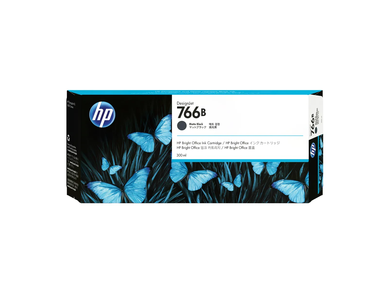 HP 766B 300-ml Matte Black DesignJet Ink Cartridge, front view