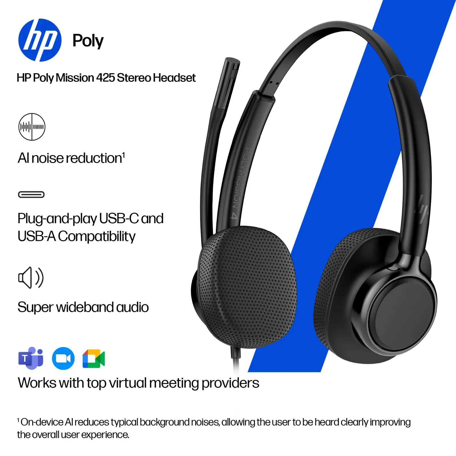HP Poly Mission 425 Stereo USB Wired Headset