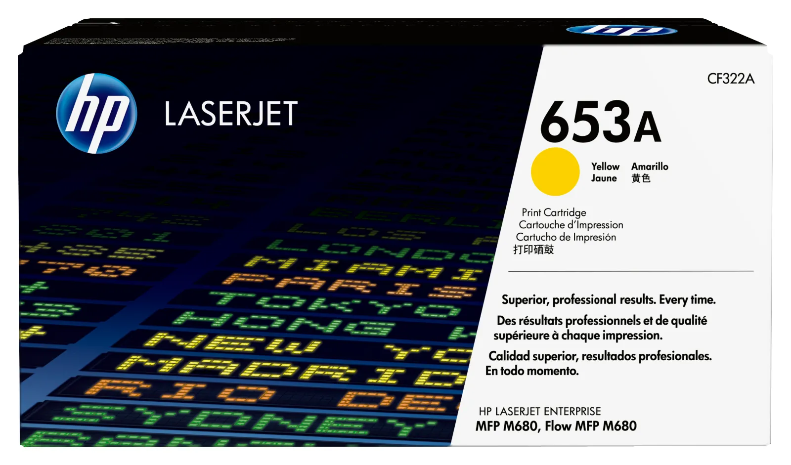 HP 653A Yellow Original LaserJet Toner Cartridge, front view