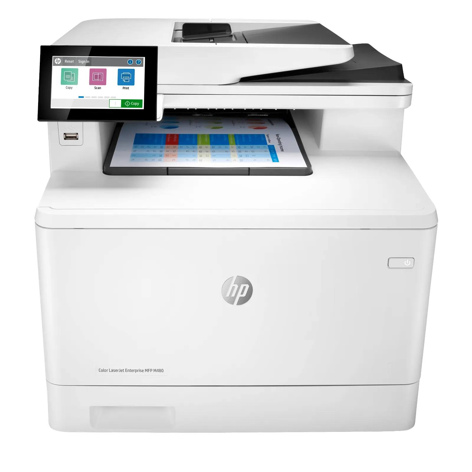 HP Color LaserJet Enterprise MFP M480f, front view