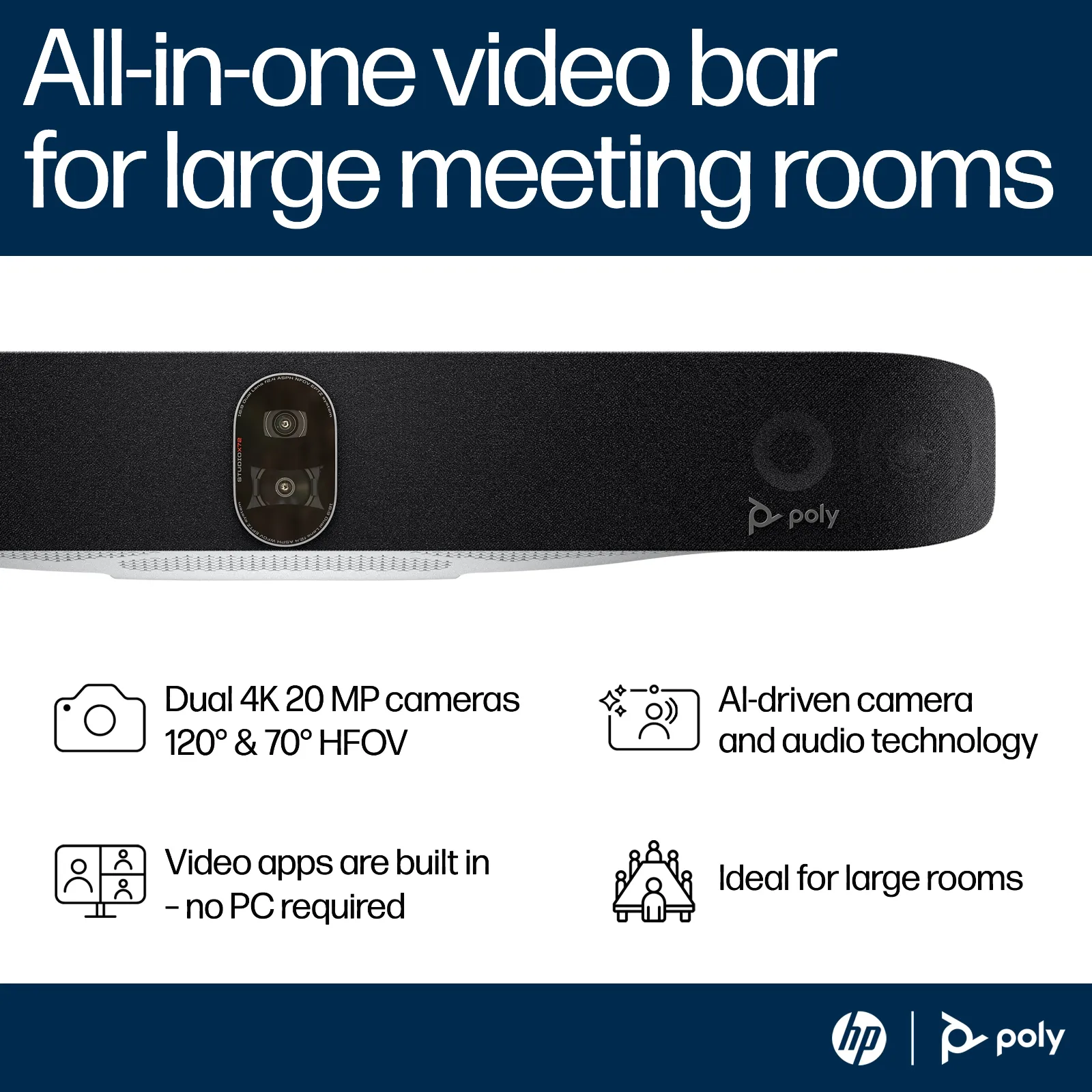 HP Poly Studio X72 All-In-One Video Bar video conferencing system