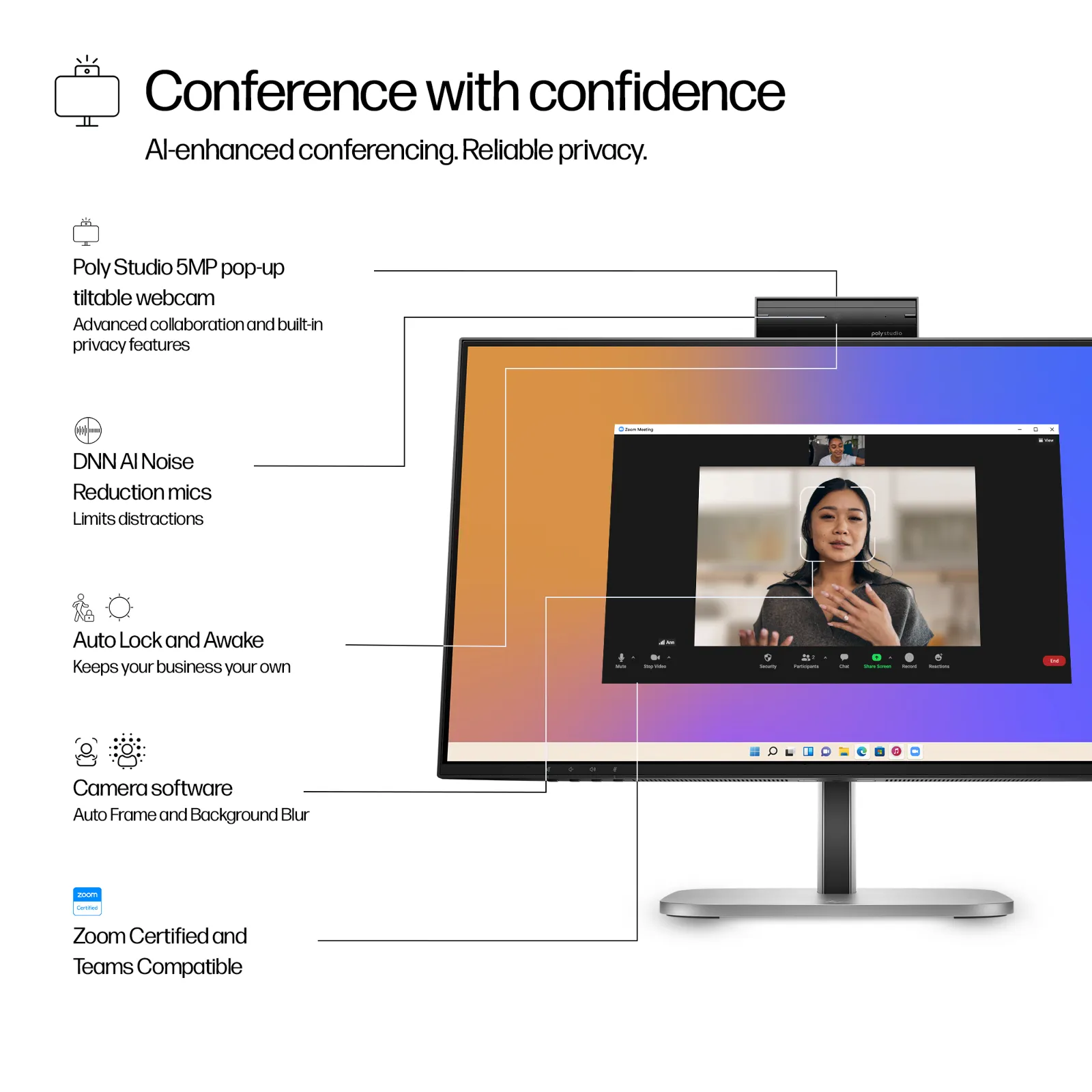 HP Series 5 Pro 23.8 inch FHD USB-C Conferencing Monitor - 524pm computer monitor