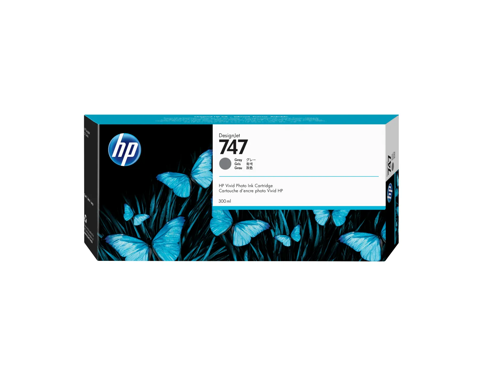 HP 747 300-ml Gray DesignJet Ink Cartridge, front view