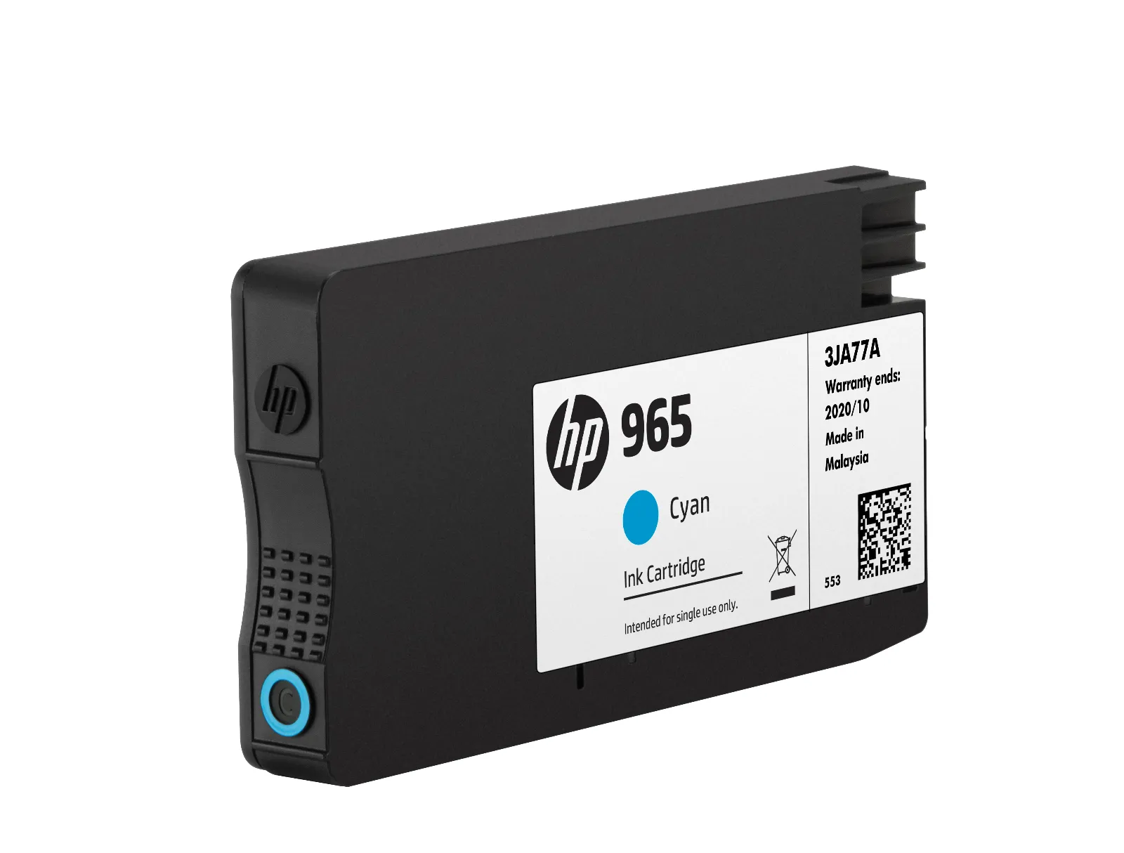 HP 965 Cyan Original Ink Cartridge, left side view