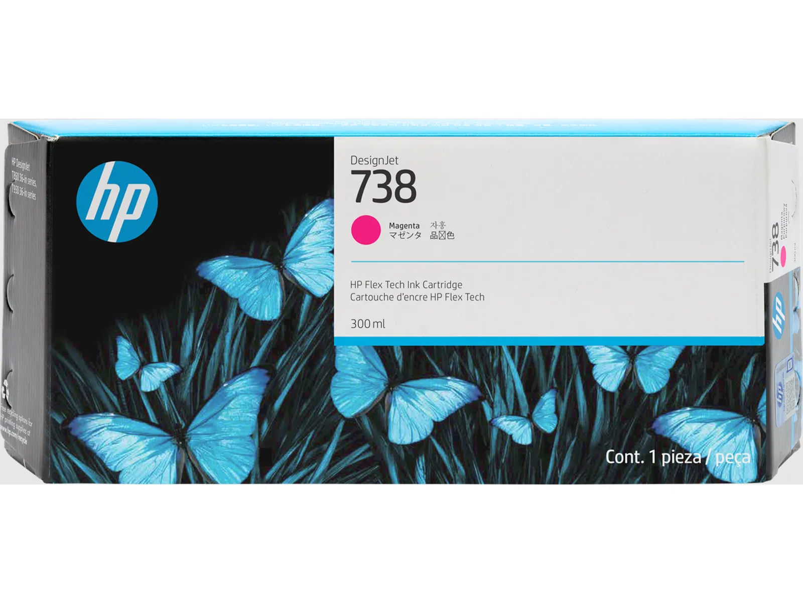HP 738 300-ml Magenta DesignJet Ink Cartridge, front view