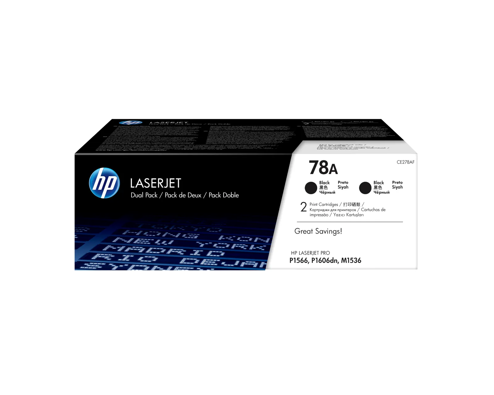 HP 78A 2-pack Black Original LaserJet Toner Cartridges, front view