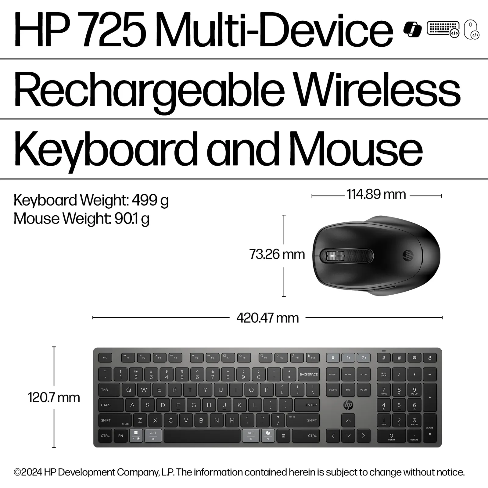 HP 725 Multi-Device Rechargeable Wireless and Mouse Combo keyboard