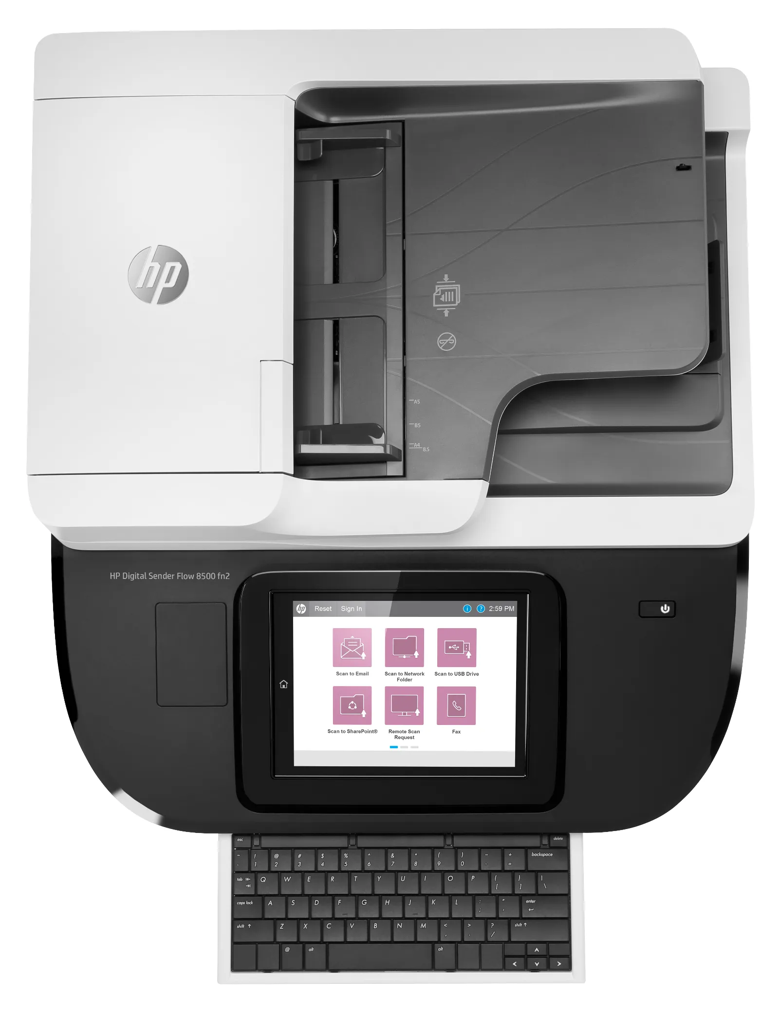 HP Digital Sender Flow 8500 fn2 Document Capture Workstation, top view