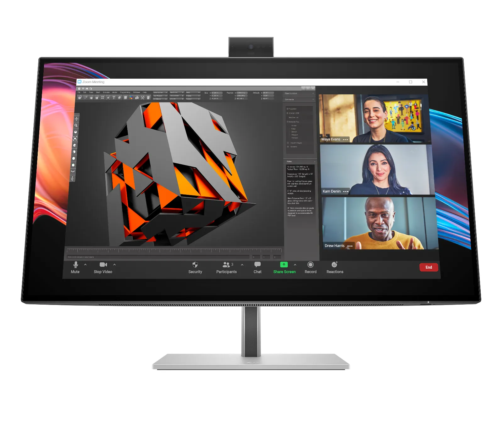 HP Series 7 Pro 27 inch 4K Conferencing Monitor - 727pm, front view
