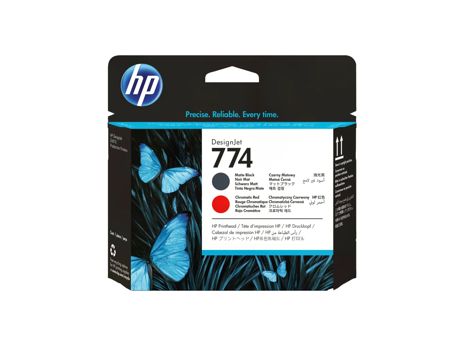HP 774 Matte Black/Chromatic Red DesignJet Printhead, front view