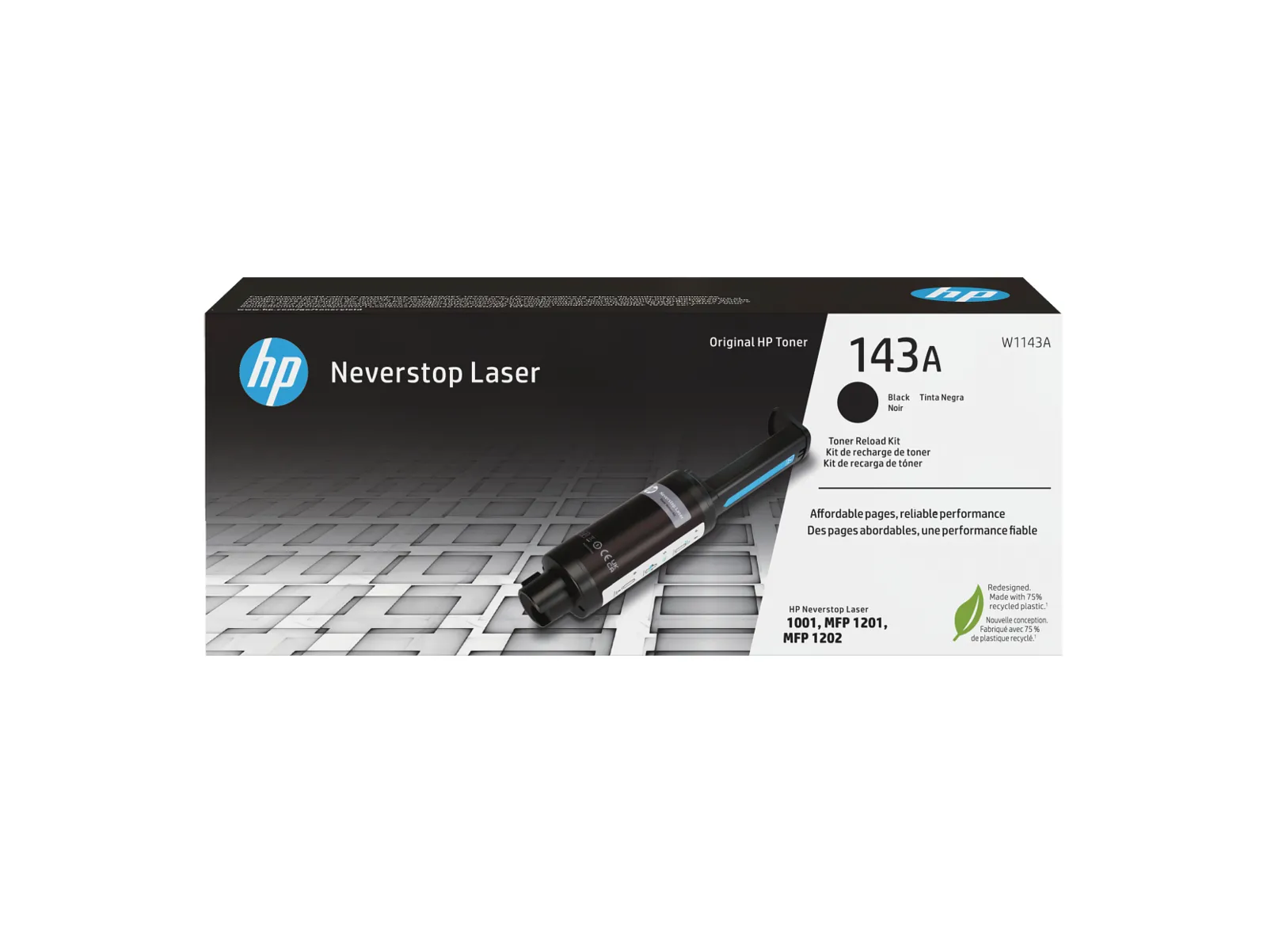 HP 143A Black Original Neverstop Toner Reload Kit, front view