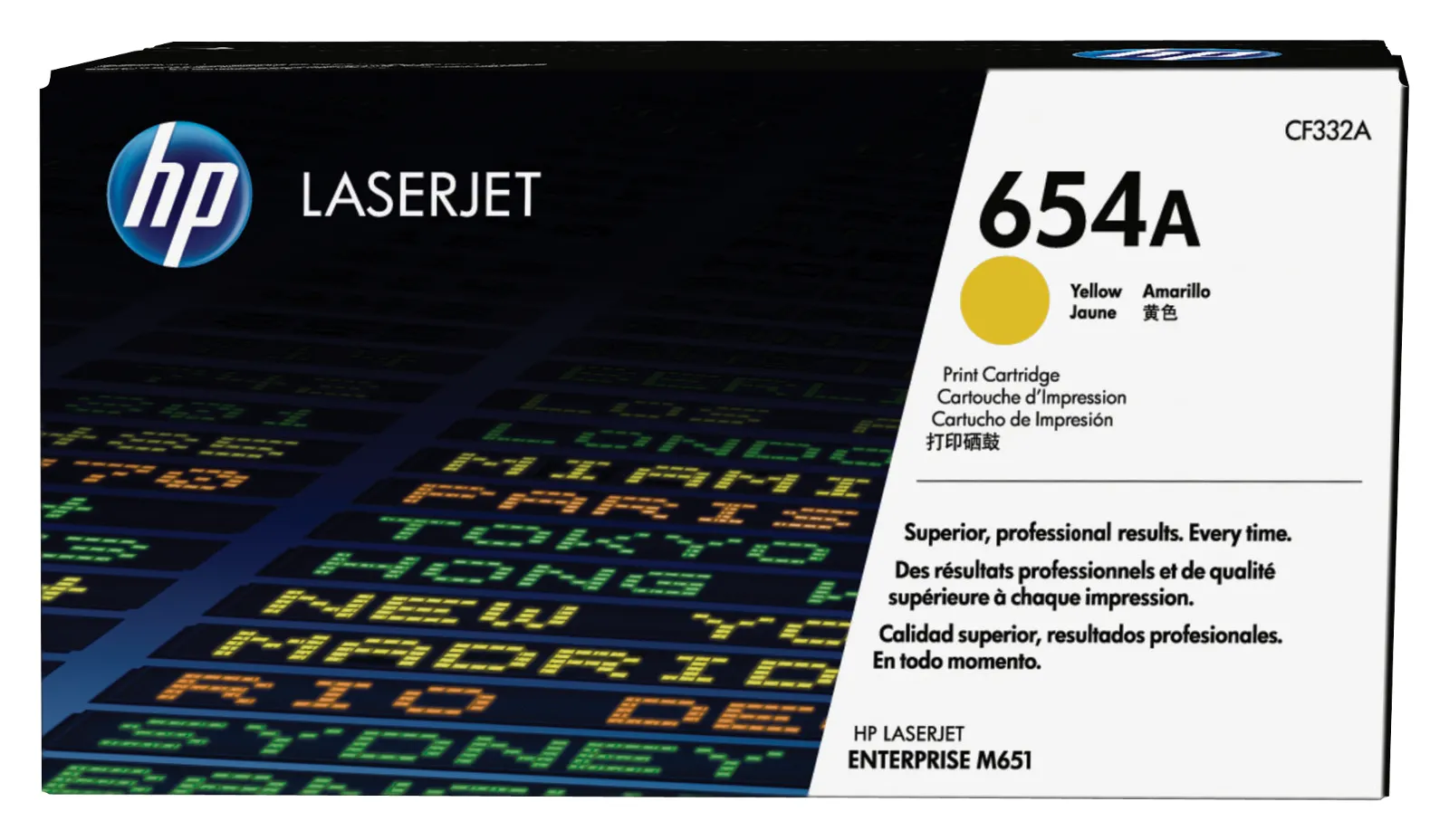 HP 654A Yellow Original LaserJet Toner Cartridge, front view