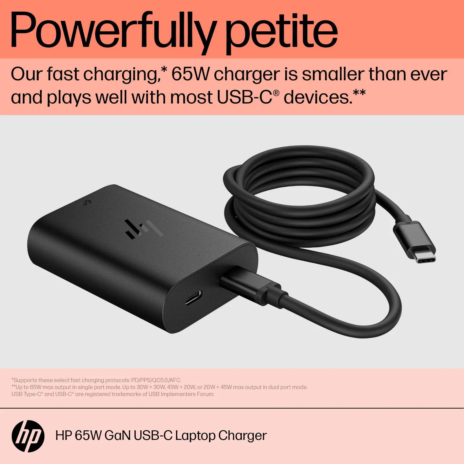 HP 65W Gallium Nitride USB-C Laptop Charger power adapter/inverter