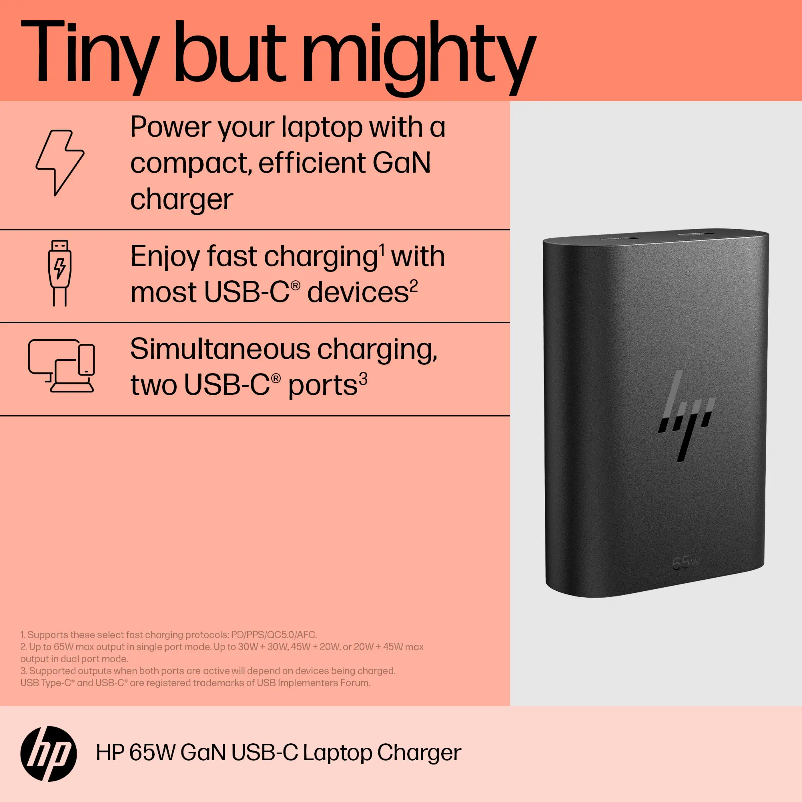 HP 65W Gallium Nitride USB-C Laptop Charger power adapter/inverter