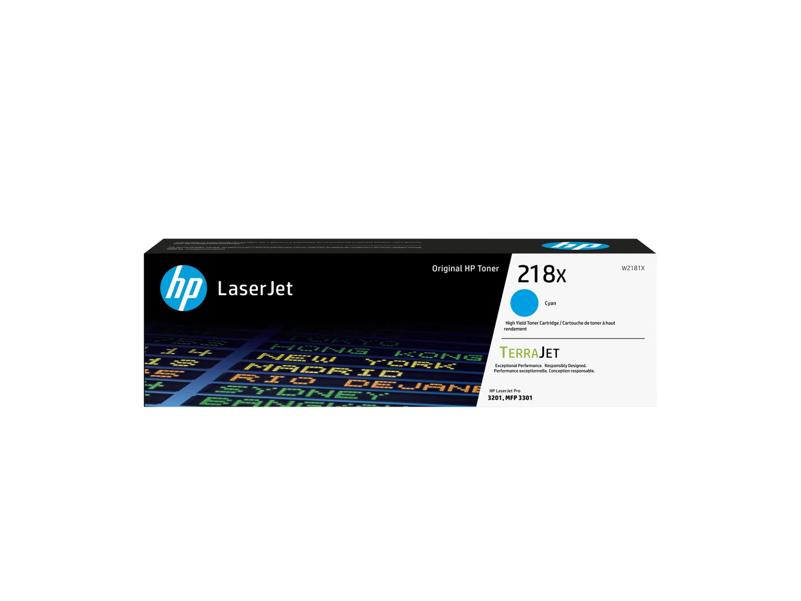HP 218X High Yield Cyan Original LaserJet Toner Cartridge, front view