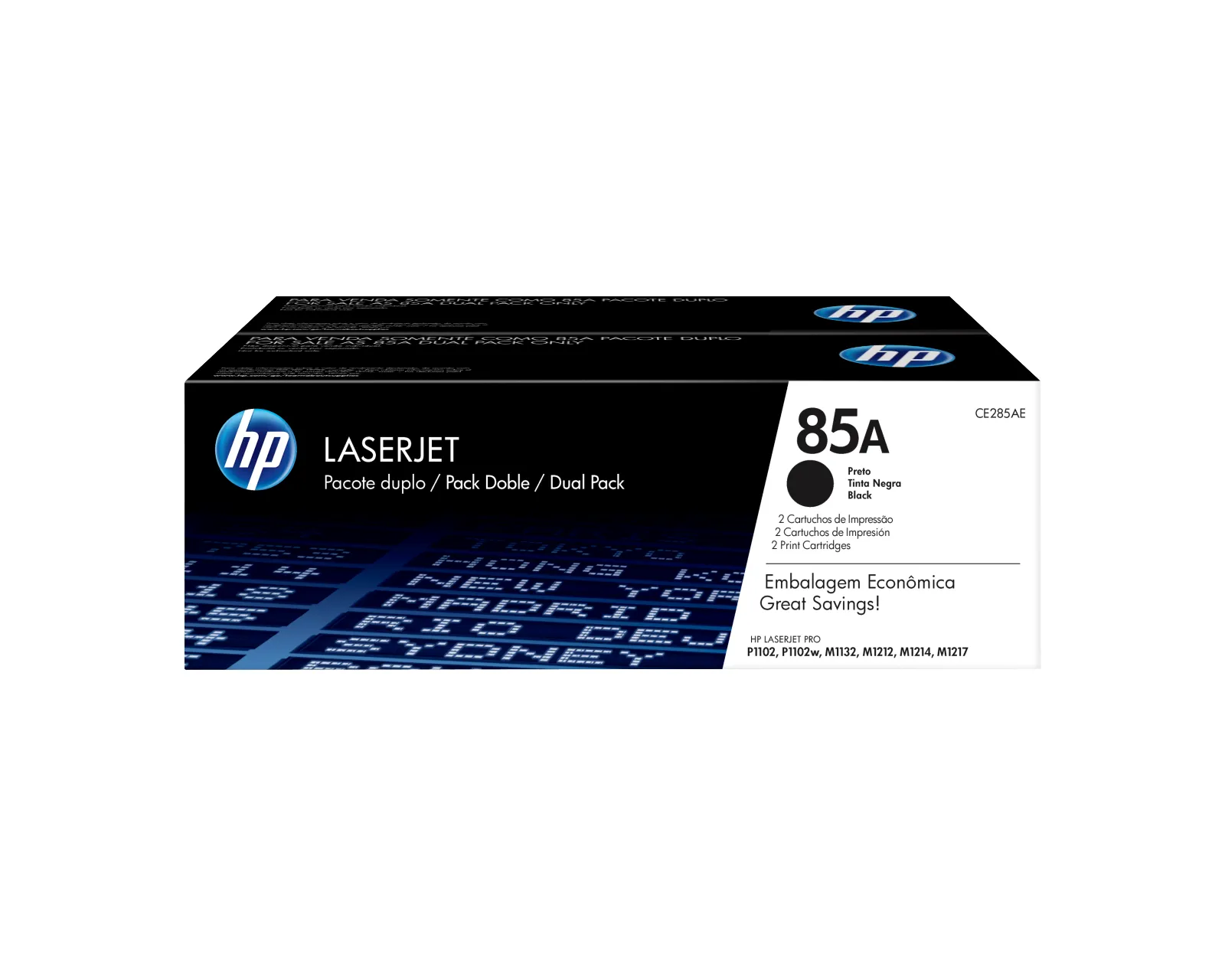 HP 85A 2-pack Black Original LaserJet Toner Cartridges, front view