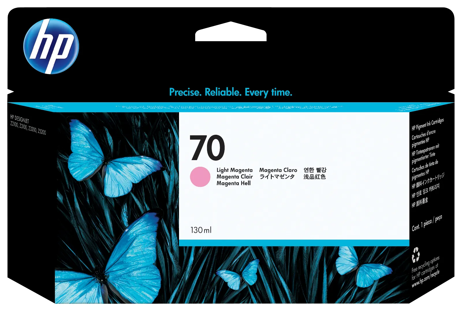 HP 70 130-ml Light Magenta DesignJet Ink Cartridge, front view