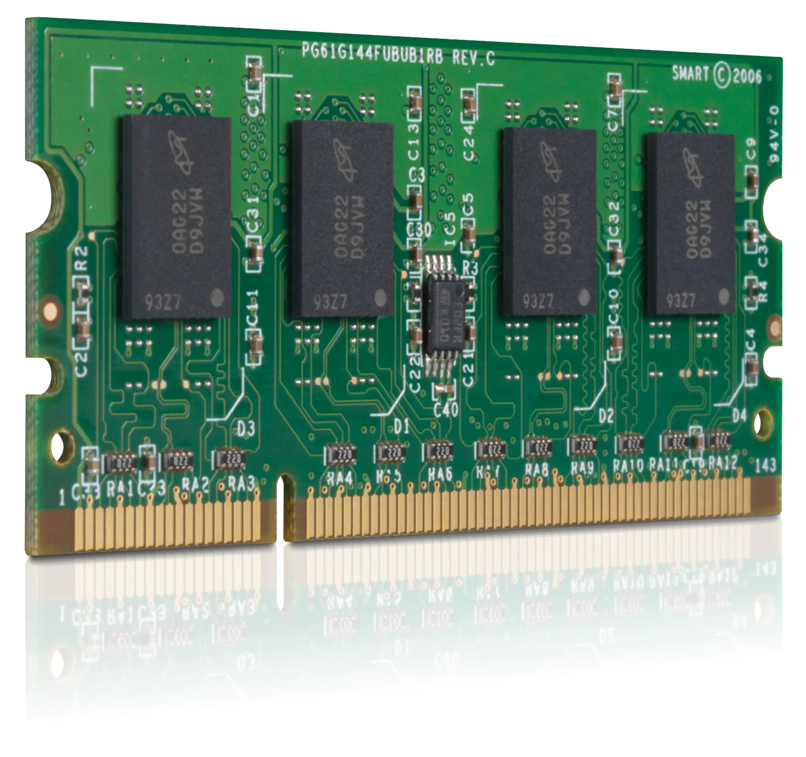 HP 512 MB 144-pin x32 DDR2 DIMM, right side view