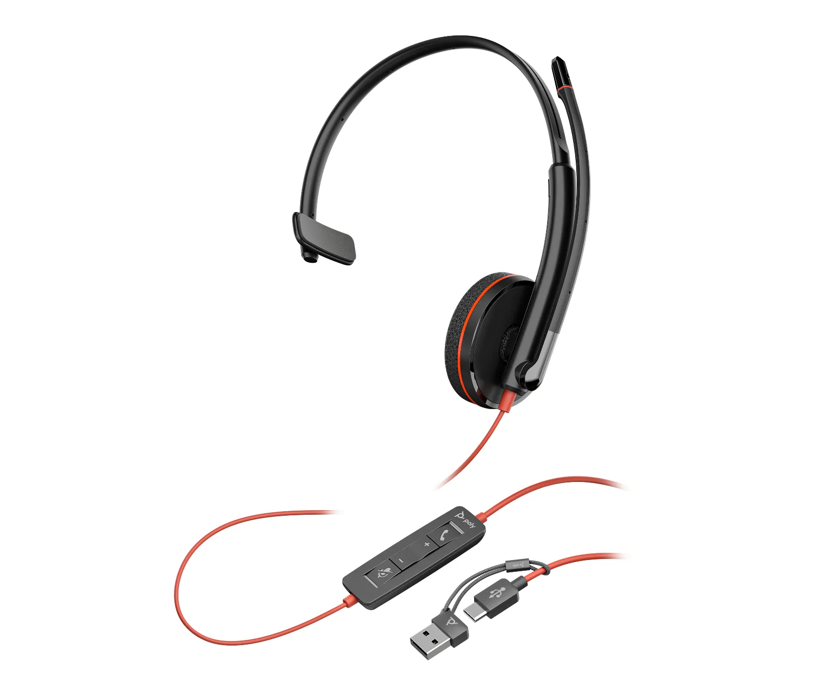 HP Poly Blackwire 3210 Monaural USB-C Headset +USB-C/A Adapter