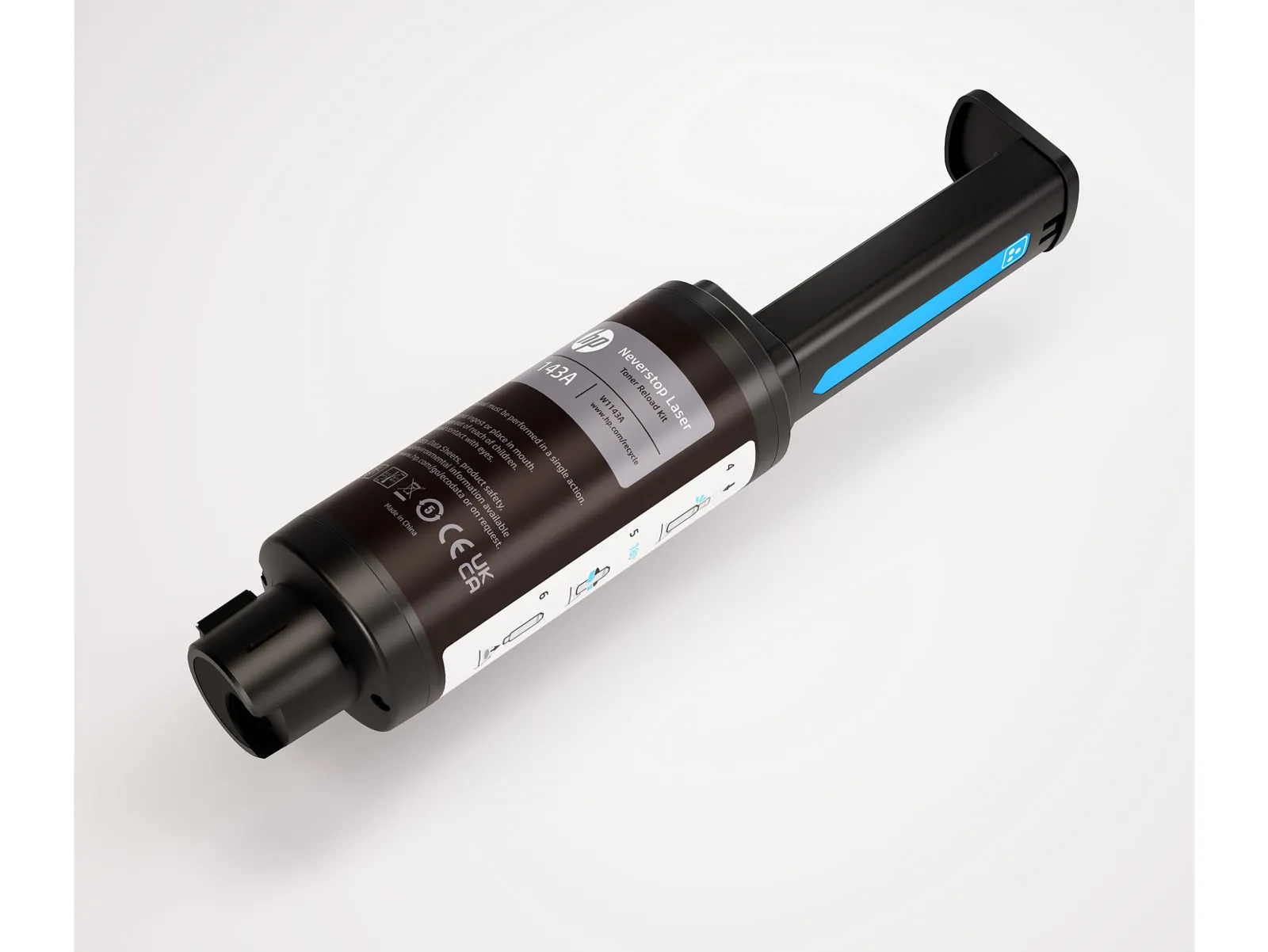 HP 143A Black Original Neverstop Toner Reload Kit, left side view
