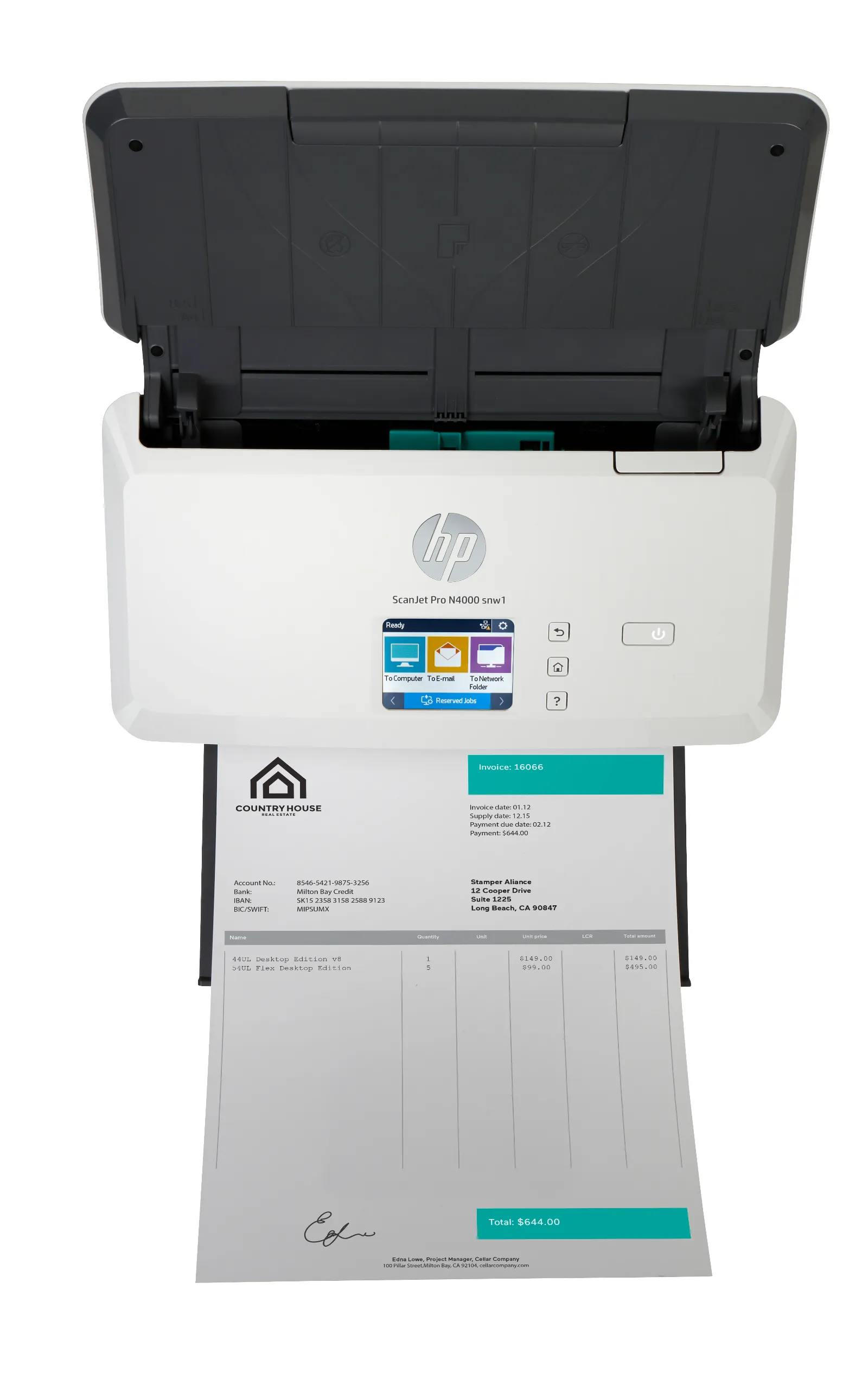 HP ScanJet Pro N4000 snw1 Sheet-feed Scanner, top view