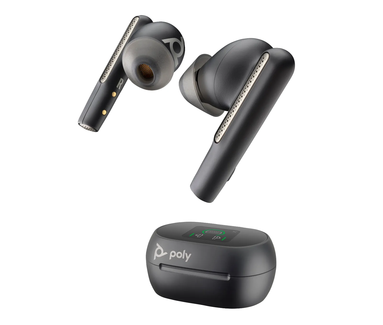 HP Poly Voyager Free 60+ UC Carbon Black Earbuds +BT700 USB-C Adapter +Touchscreen Charge Case
