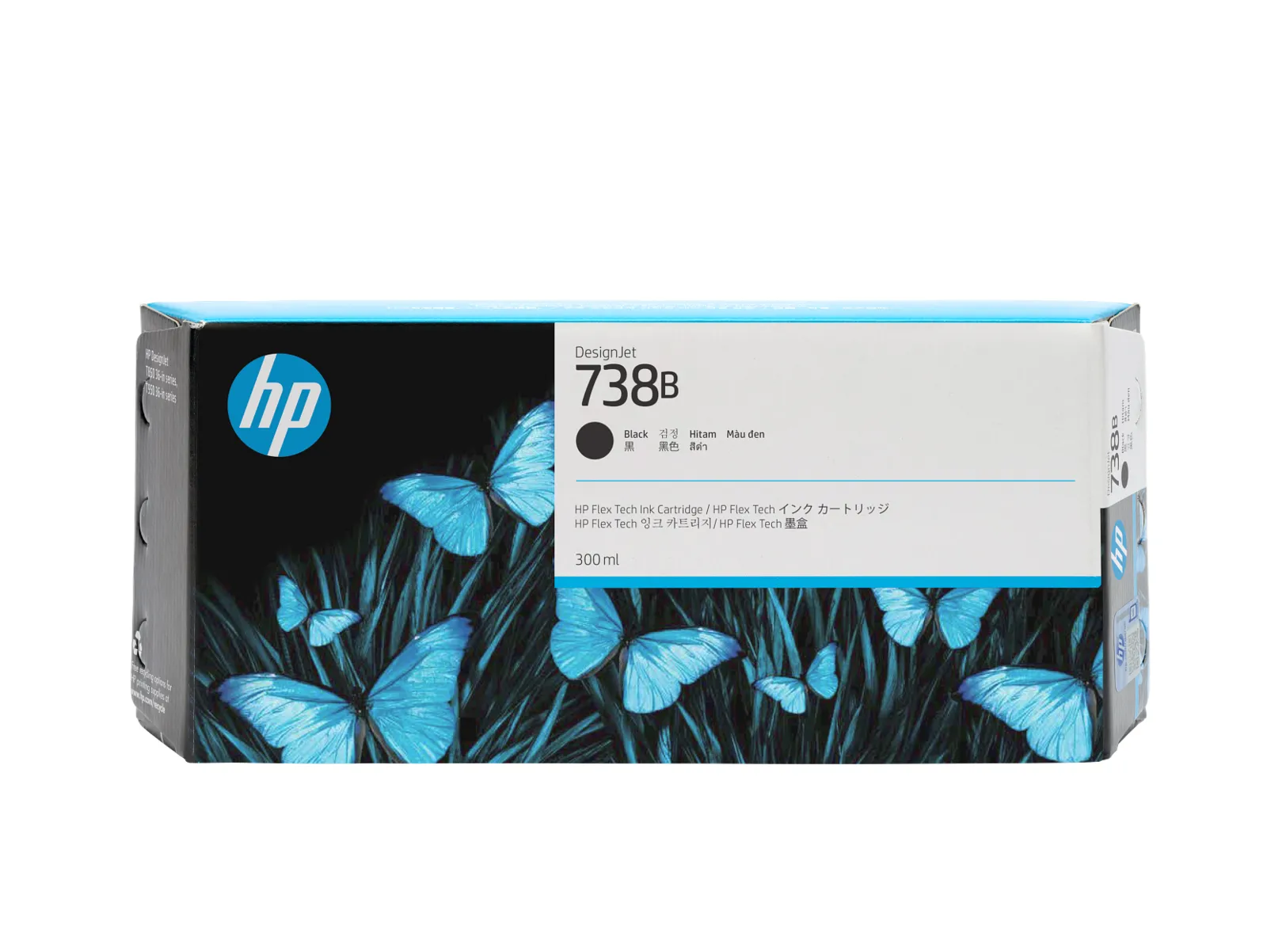 HP 738B 300-ml Black DesignJet Ink Cartridge, front view