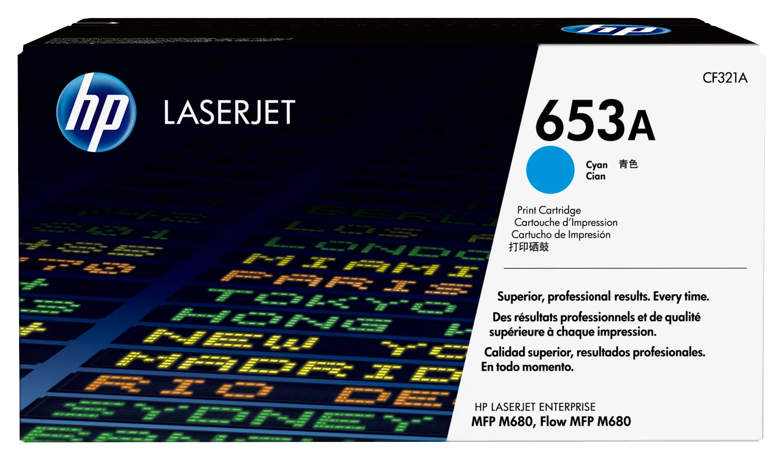 HP 653A Cyan Original LaserJet Toner Cartridge, front view