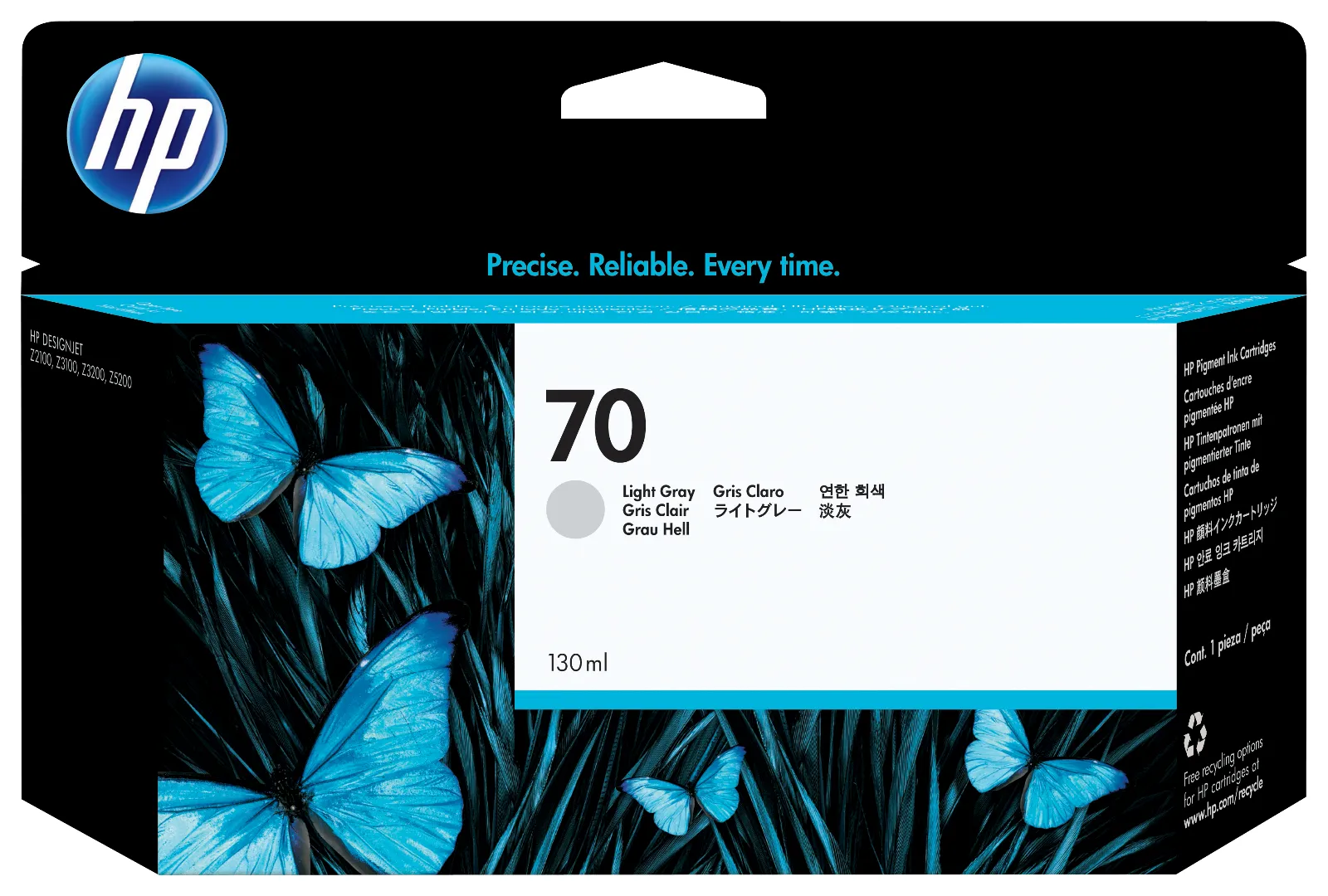 HP 70 130-ml Light Gray DesignJet Ink Cartridge, front view