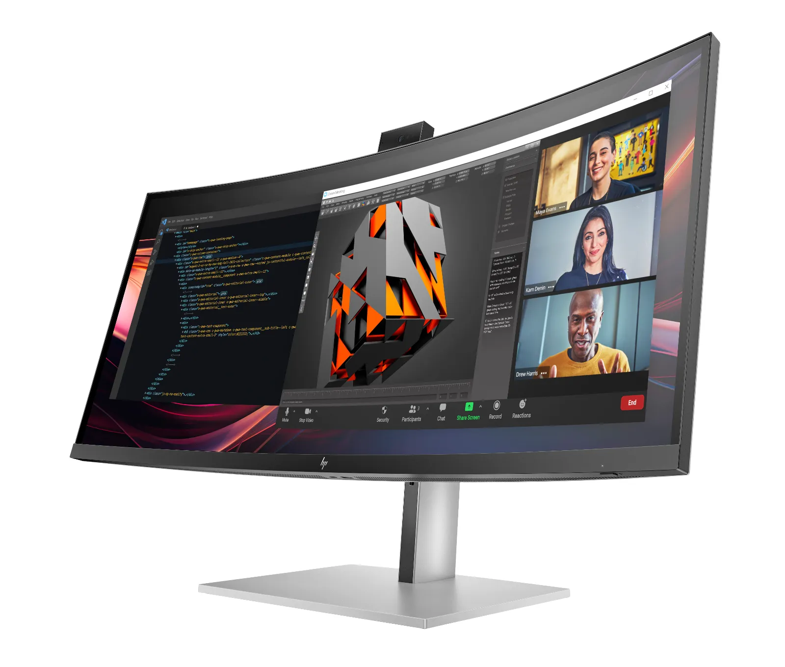HP Series 7 Pro 34 inch WQHD Conferencing Monitor - 734pm, left side view