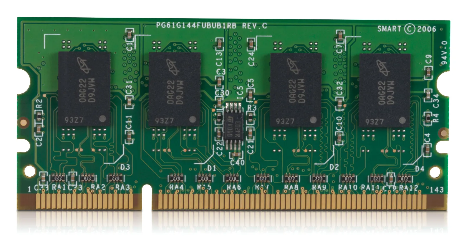 HP 512 MB 144-pin x32 DDR2 DIMM, front view