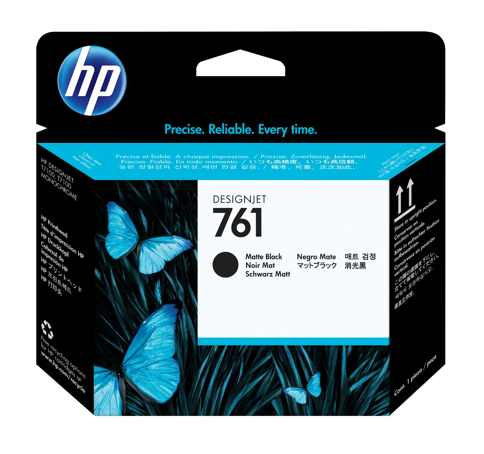 HP 761 Matte Black/Matte Black DesignJet Printhead, front view