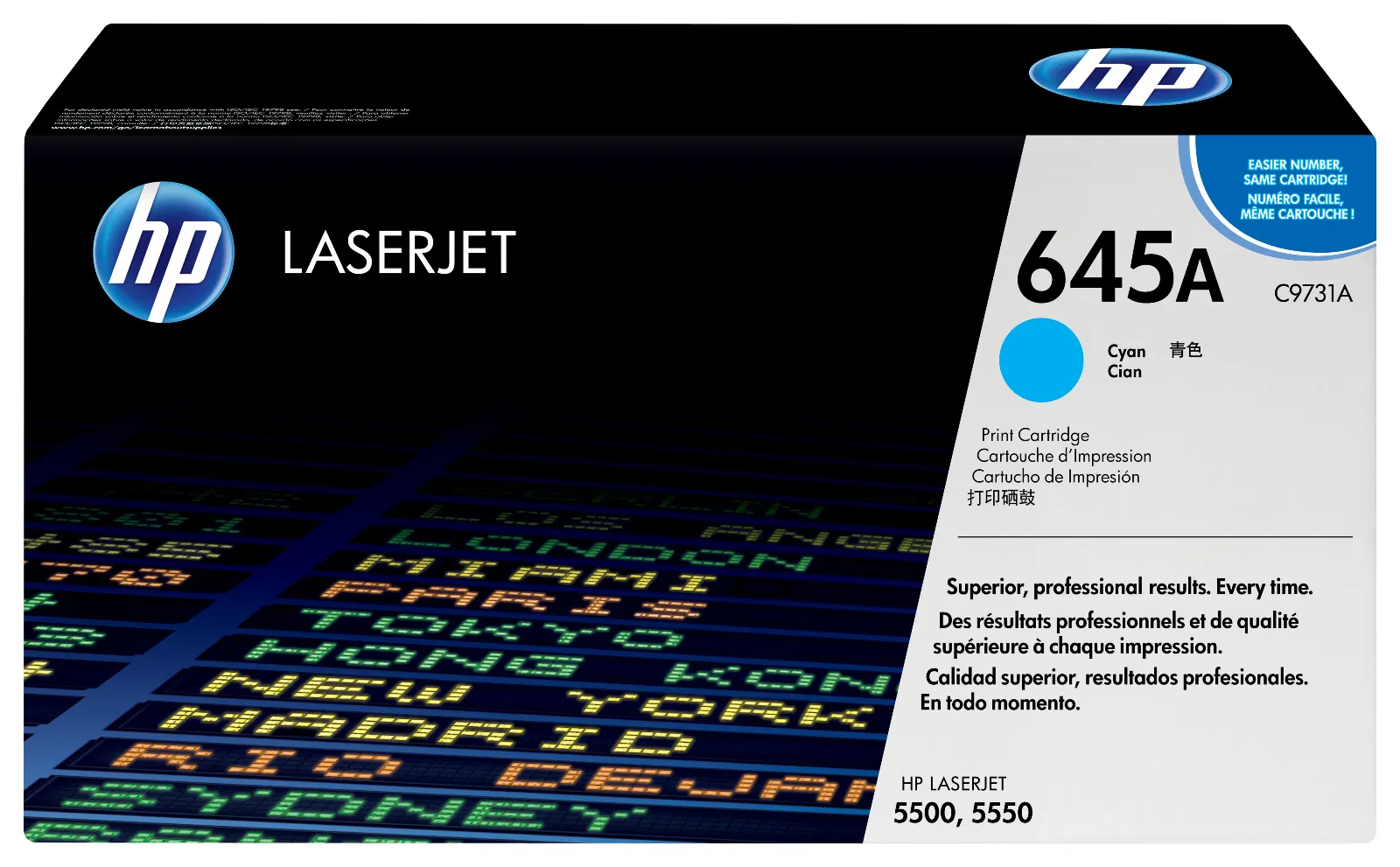 HP 645A Cyan Original LaserJet Toner Cartridge, front view