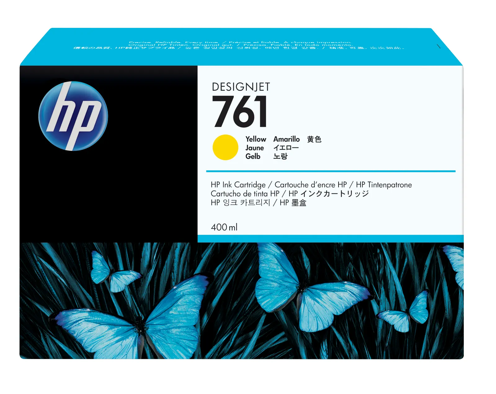 HP 761 400-ml Yellow DesignJet Ink Cartridge, front view
