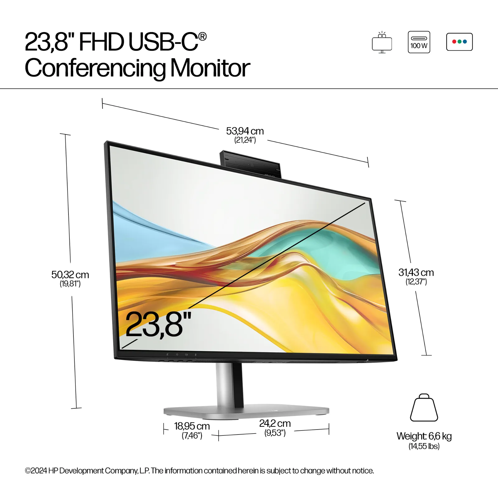 HP Series 5 Pro 23.8 inch FHD USB-C Conferencing Monitor - 524pm computer monitor