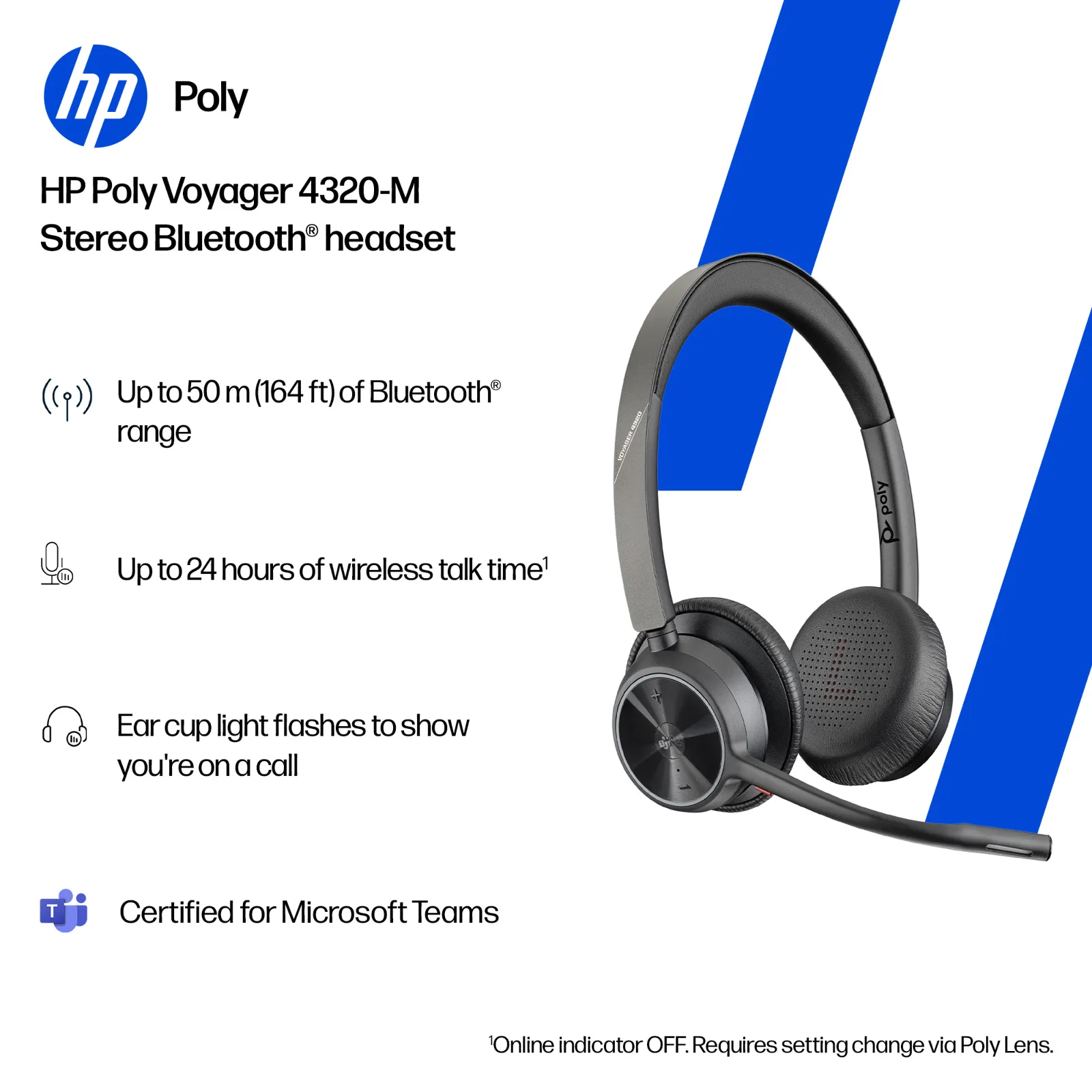 HP Poly Voyager 4320 Microsoft Teams Certified USB-A Headset +BT700 dongle