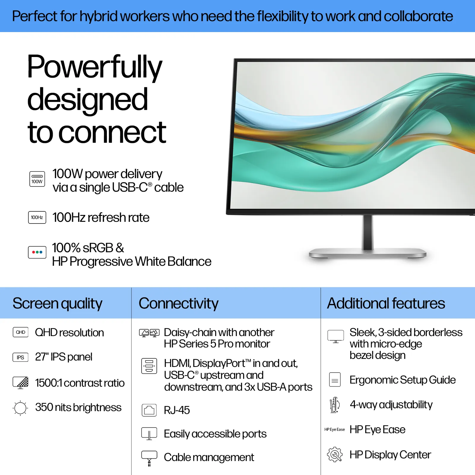 HP Series 5 Pro 27 inch QHD USB-C Monitor - 527pu computer monitor